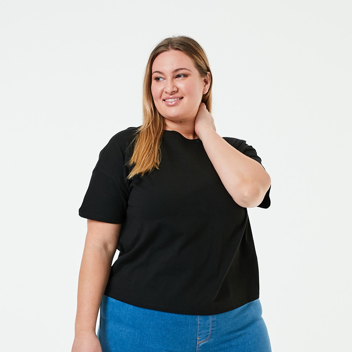 Curve Short Sleeve Crew Neck Cotton T 