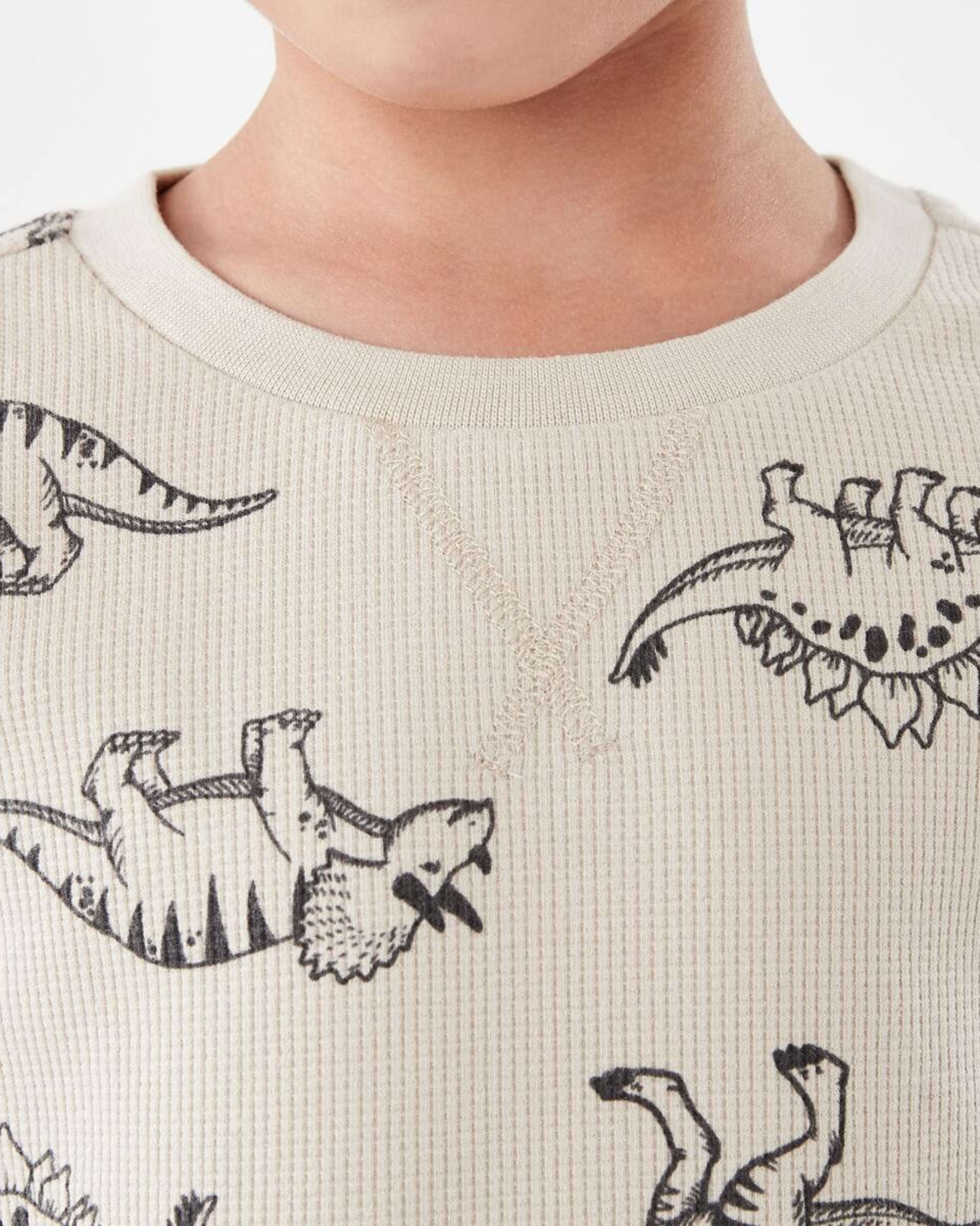 4 Waffle Pyjama Set Beig Dino, 4 of 7