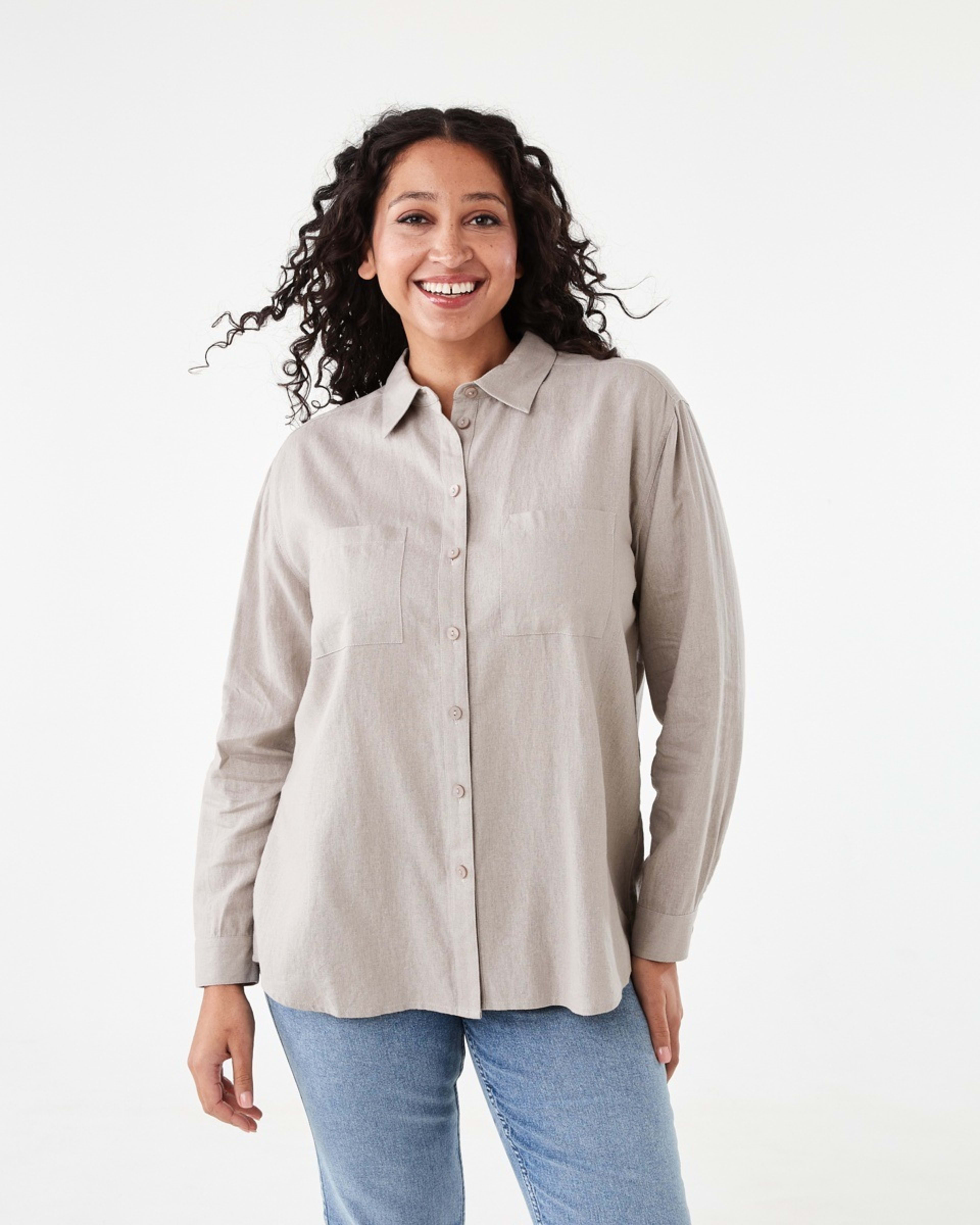 1 Long Sleeve Linen Blend Shirt Grey Taupe