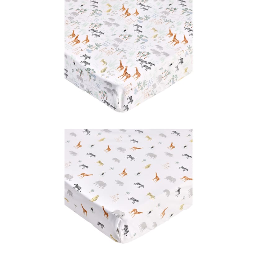 2 Pack Organic Cotton Fitted Cot Sheets Safari Kmart