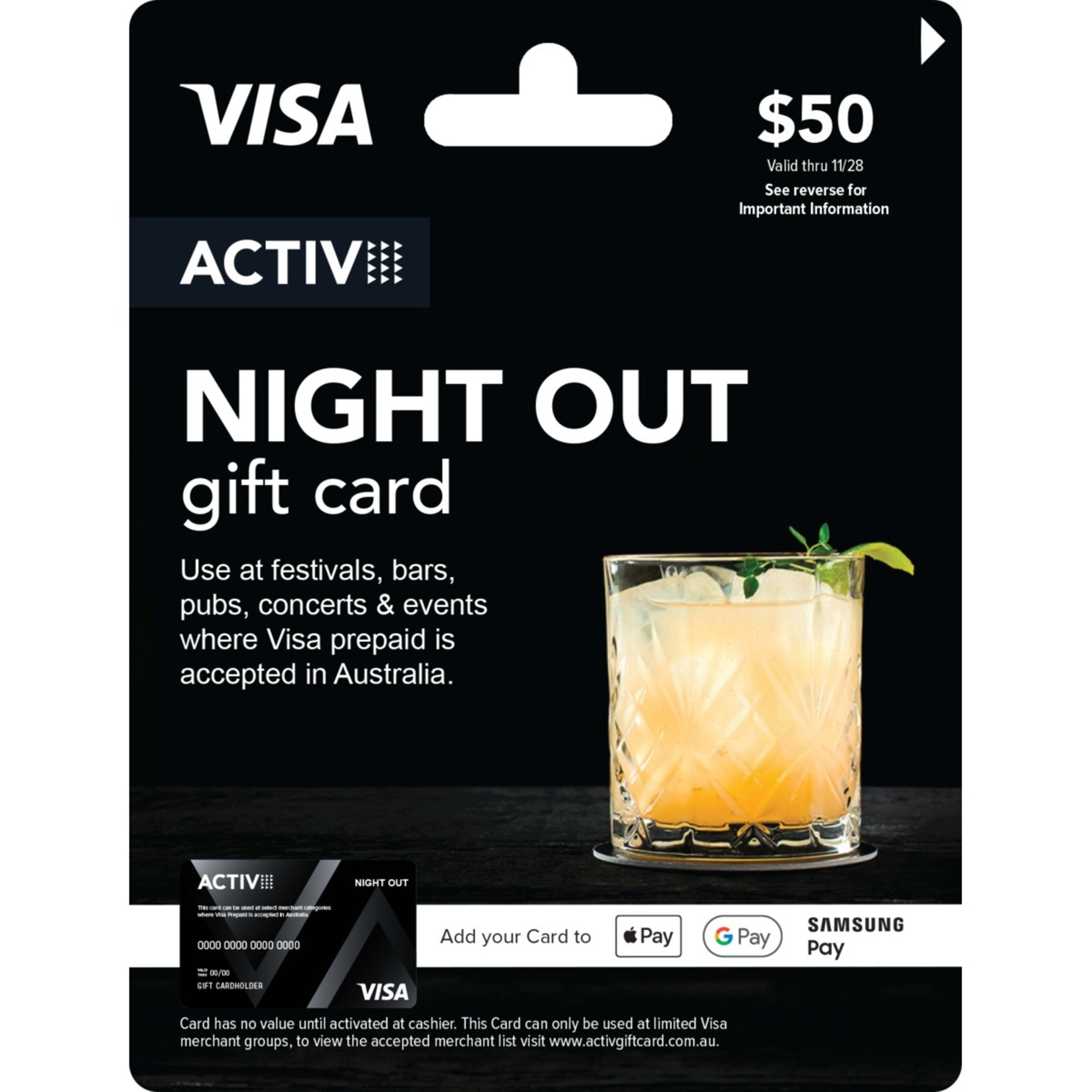 1 Activ VISA $50 Night Out Gift Card