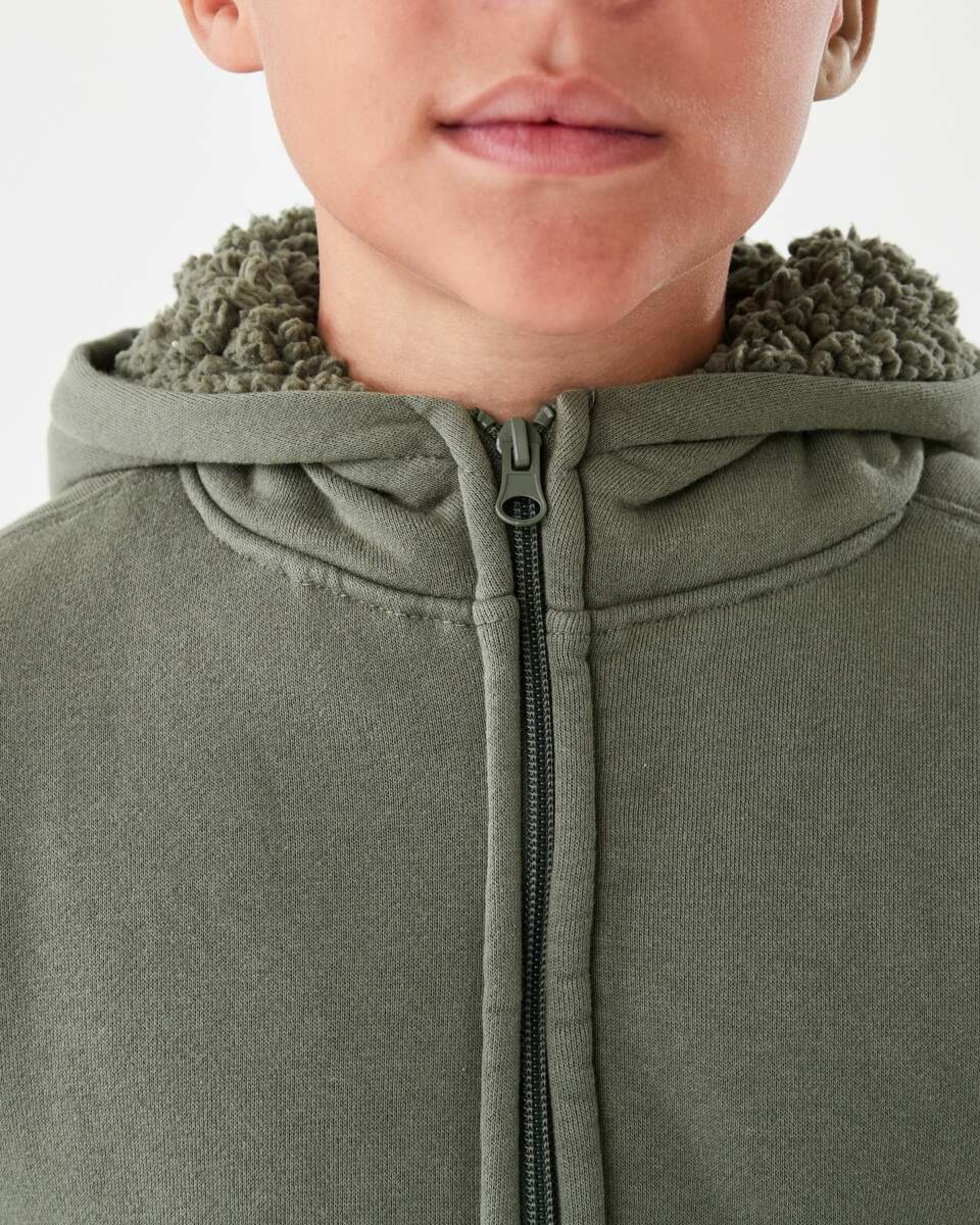 4 Sherpa Lined Zip Through Hoodie Grn 4 Leaf, 4 of 7