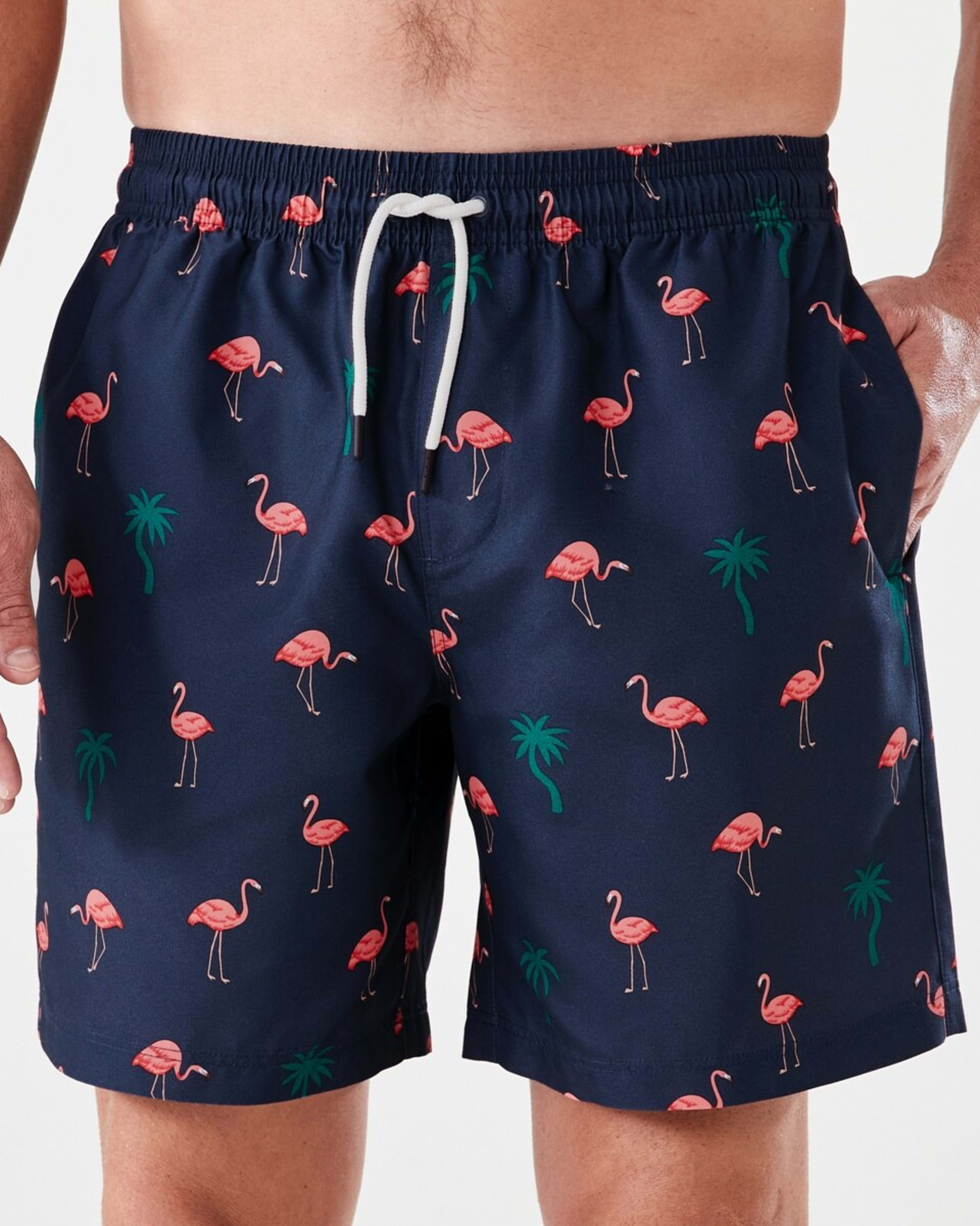 1 Regular Print Boardshorts FLAMINGO AND PALM SPELL NAVY