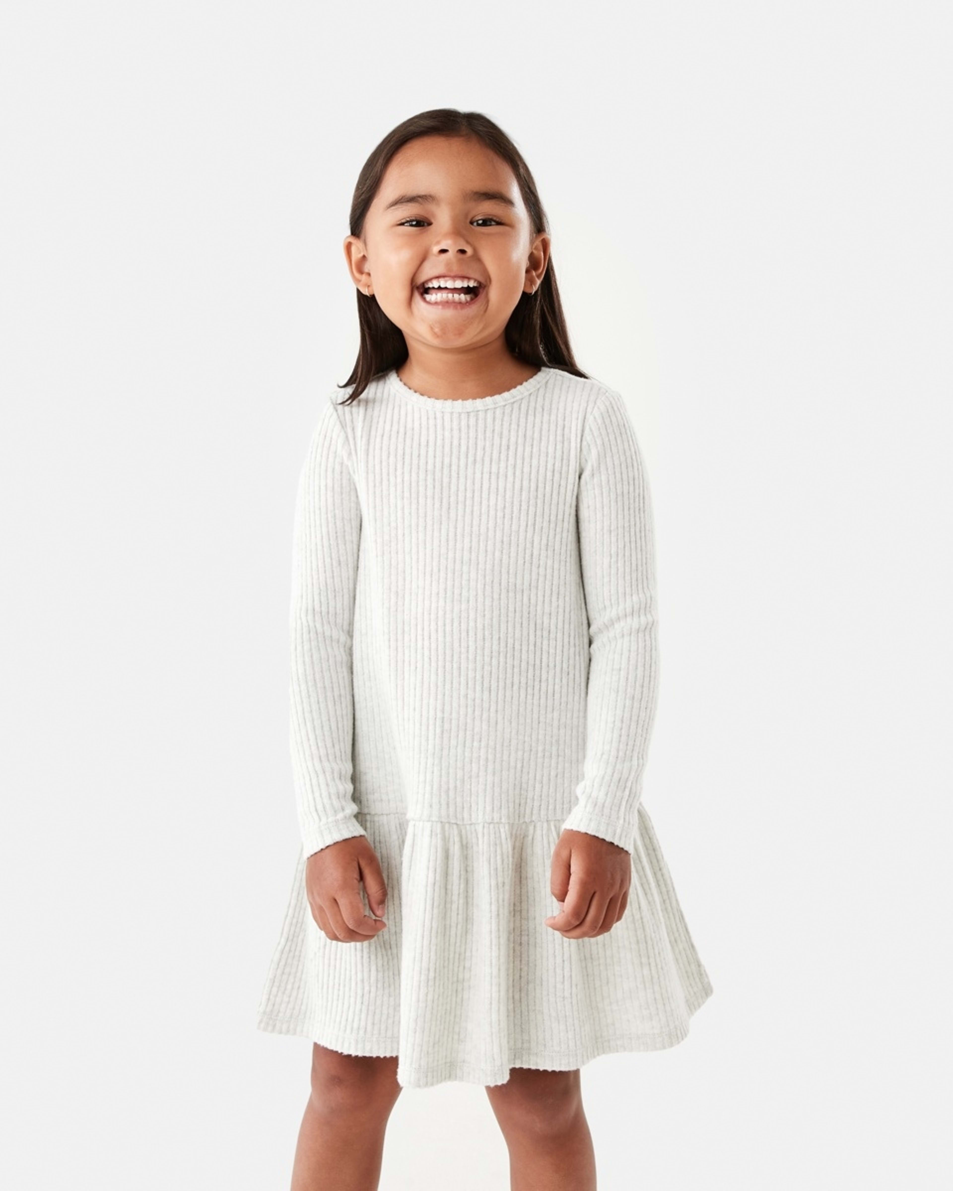 1 Long Sleeve Brushed Rib Dress Wht Marle, 1 of 9
