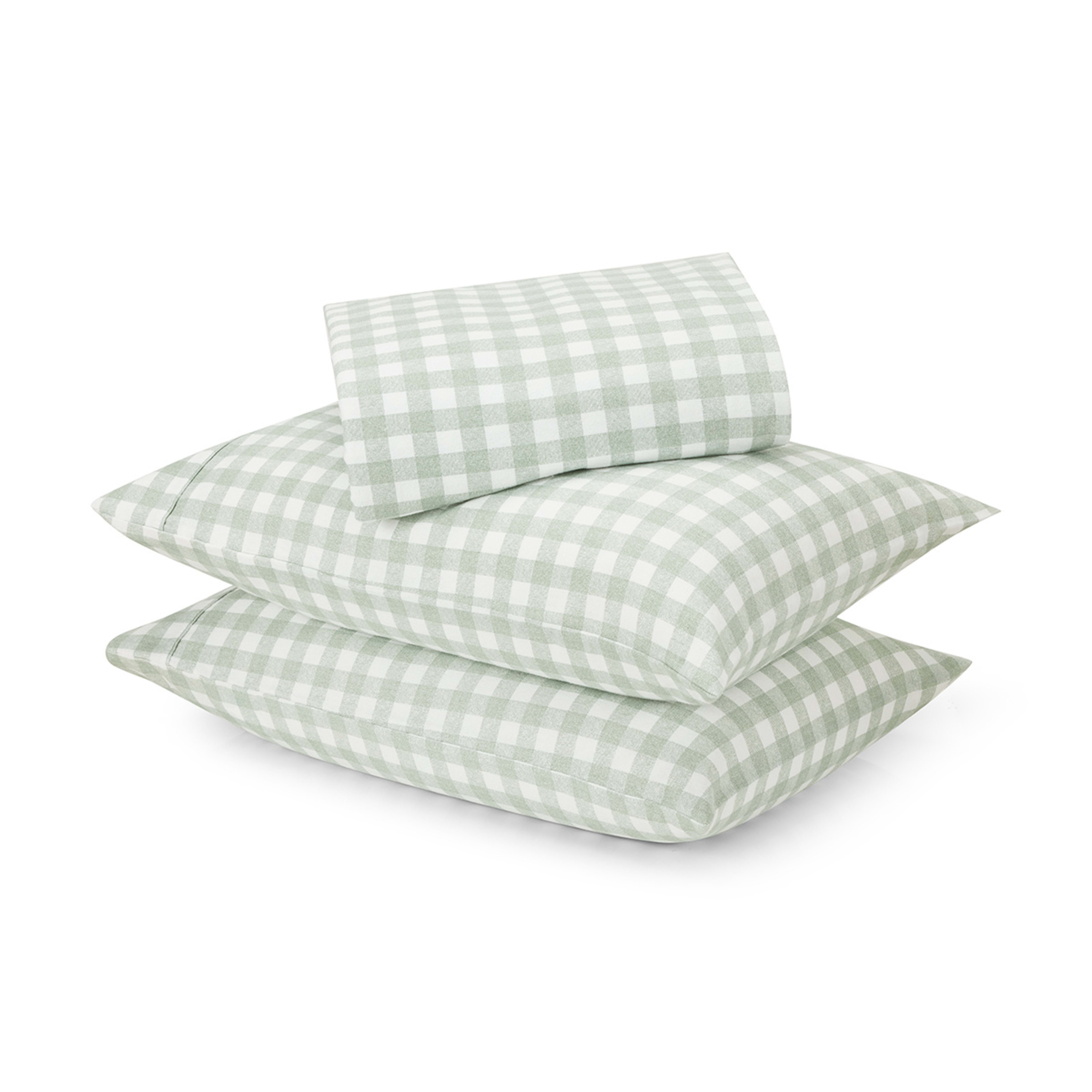 Gingham Cotton Flannelette Sheet Set - Queen Bed, Green