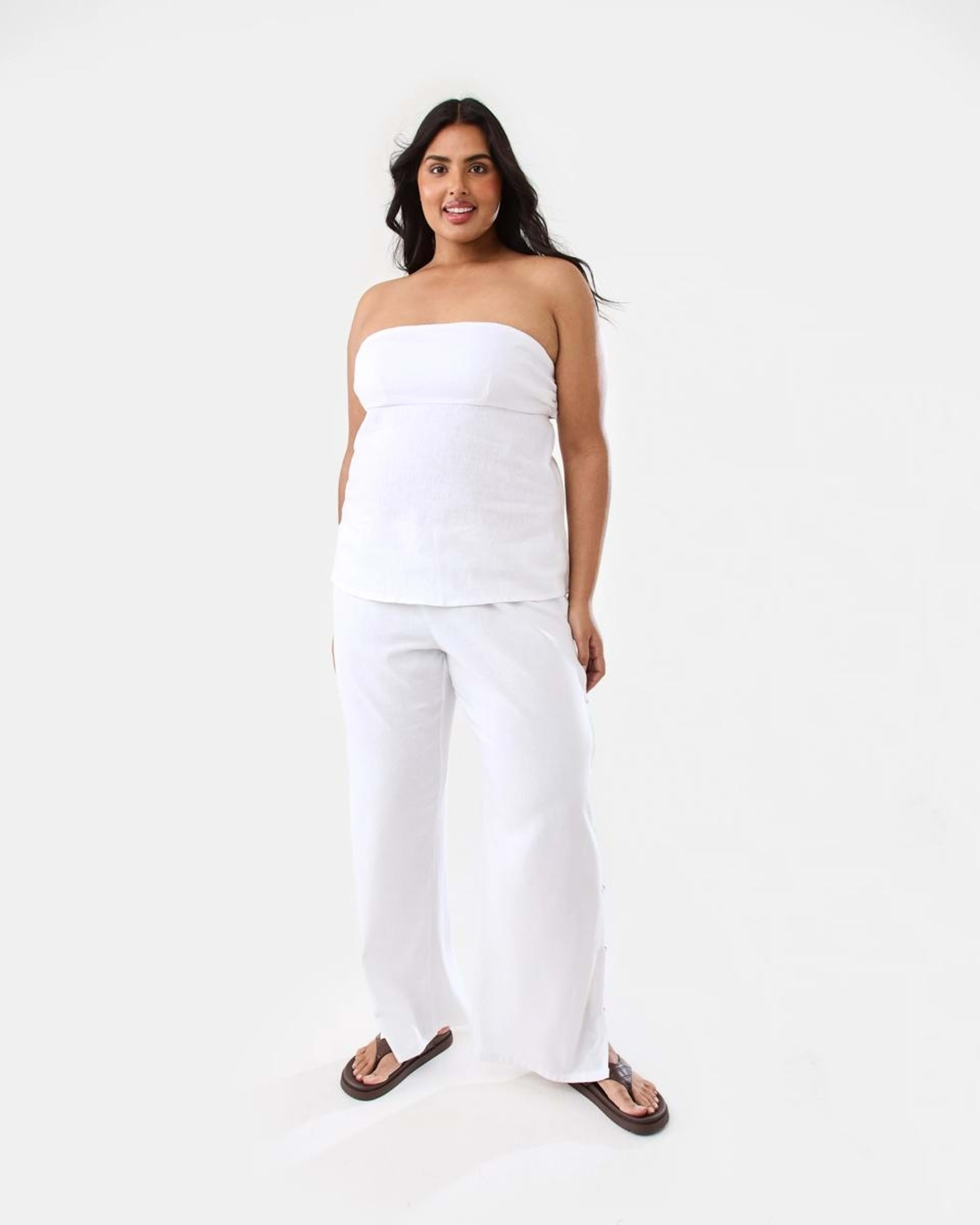 4 Strapless Tie Back Linen Blend Top WHITE, 4 of 10
