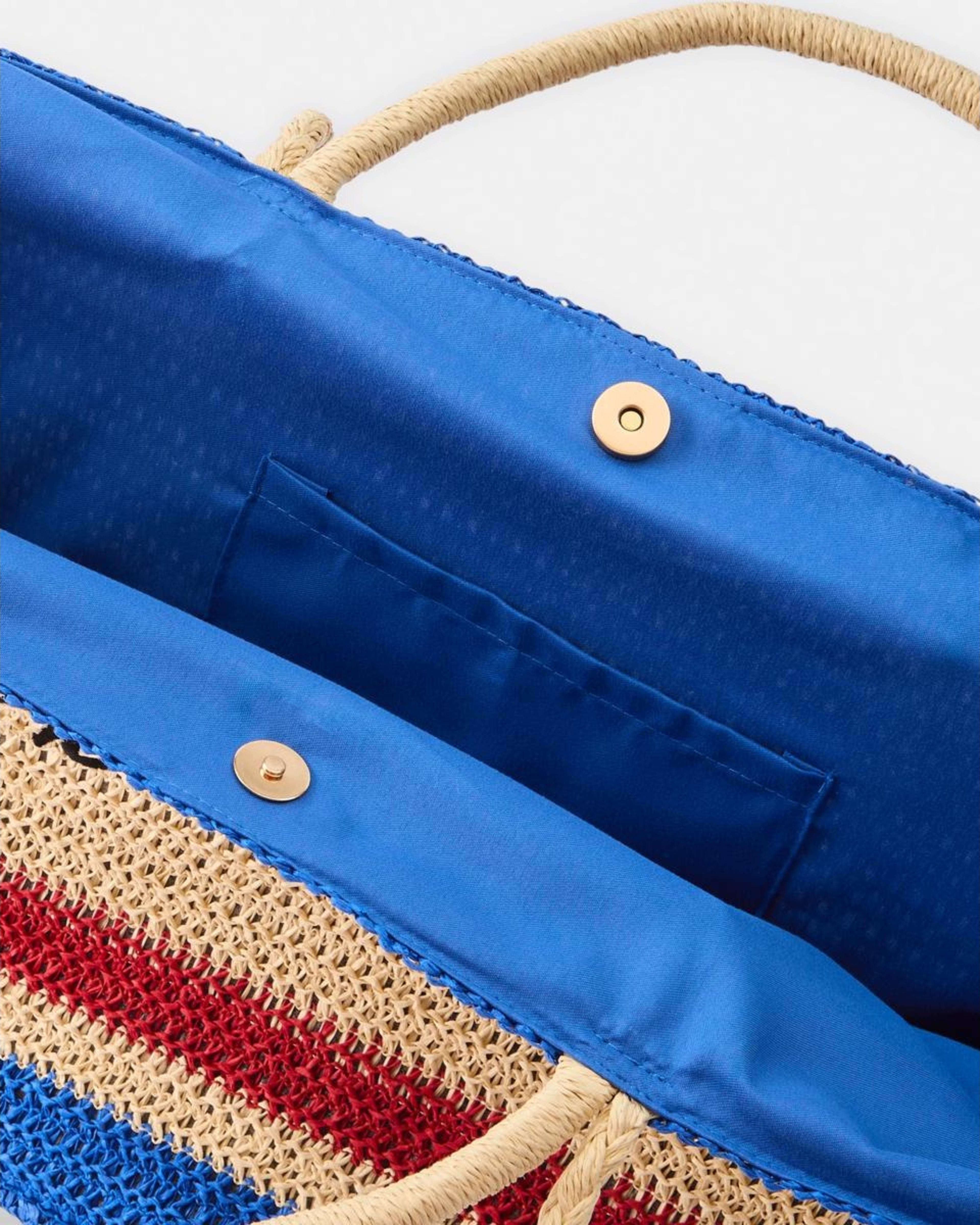 4 Basket Straw Tote Bag Beach Strp, 4 of 5