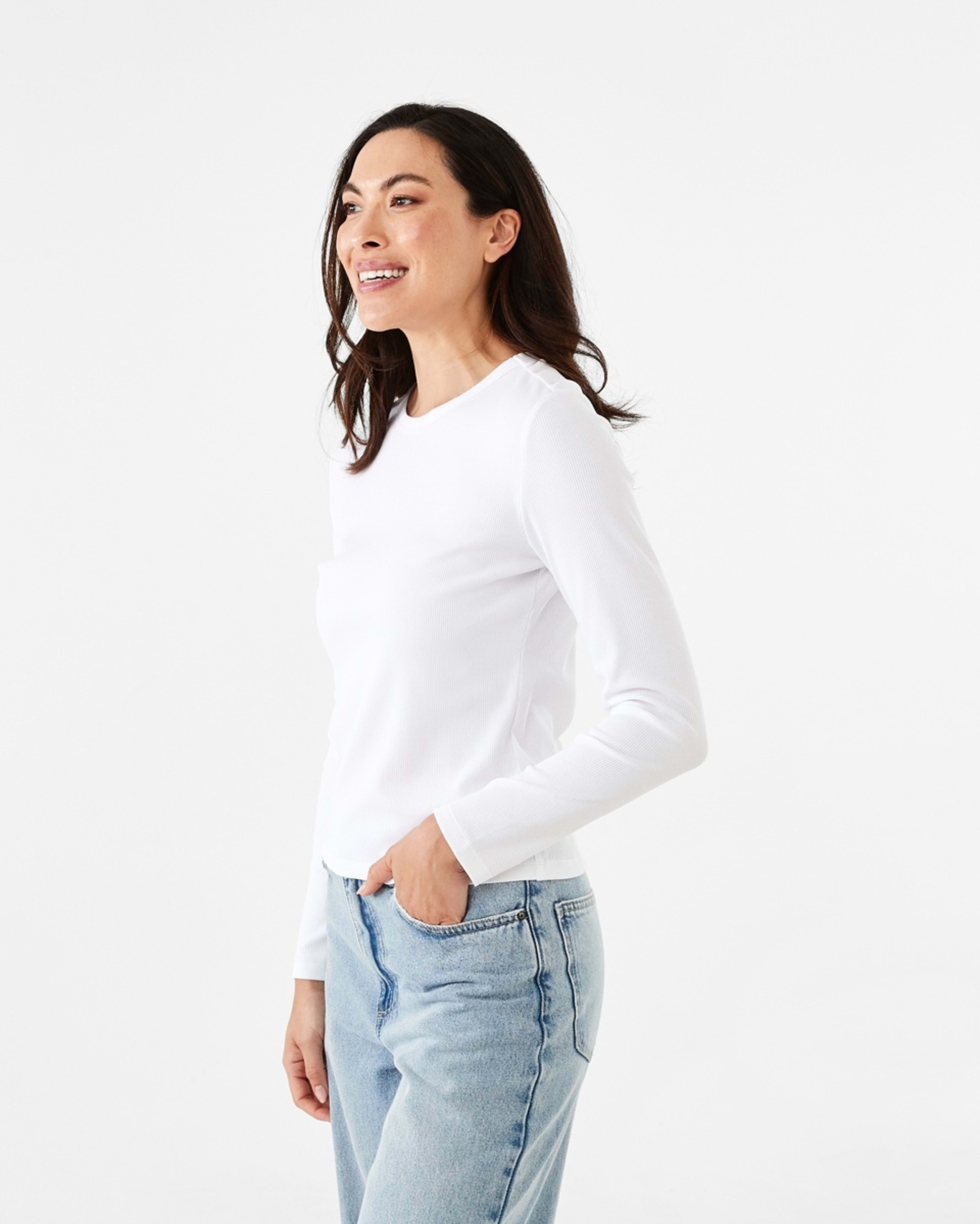 3 Long Sleeve Rib Crew T-shirt White, 3 of 6