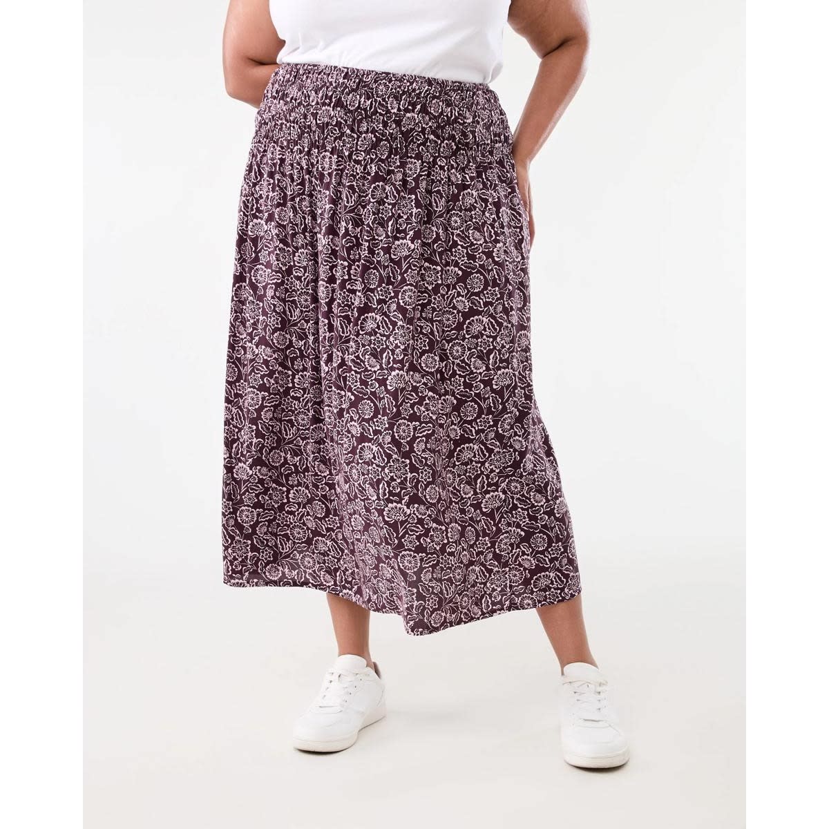 Curve Shirred Waist Midi Skirt - Kmart