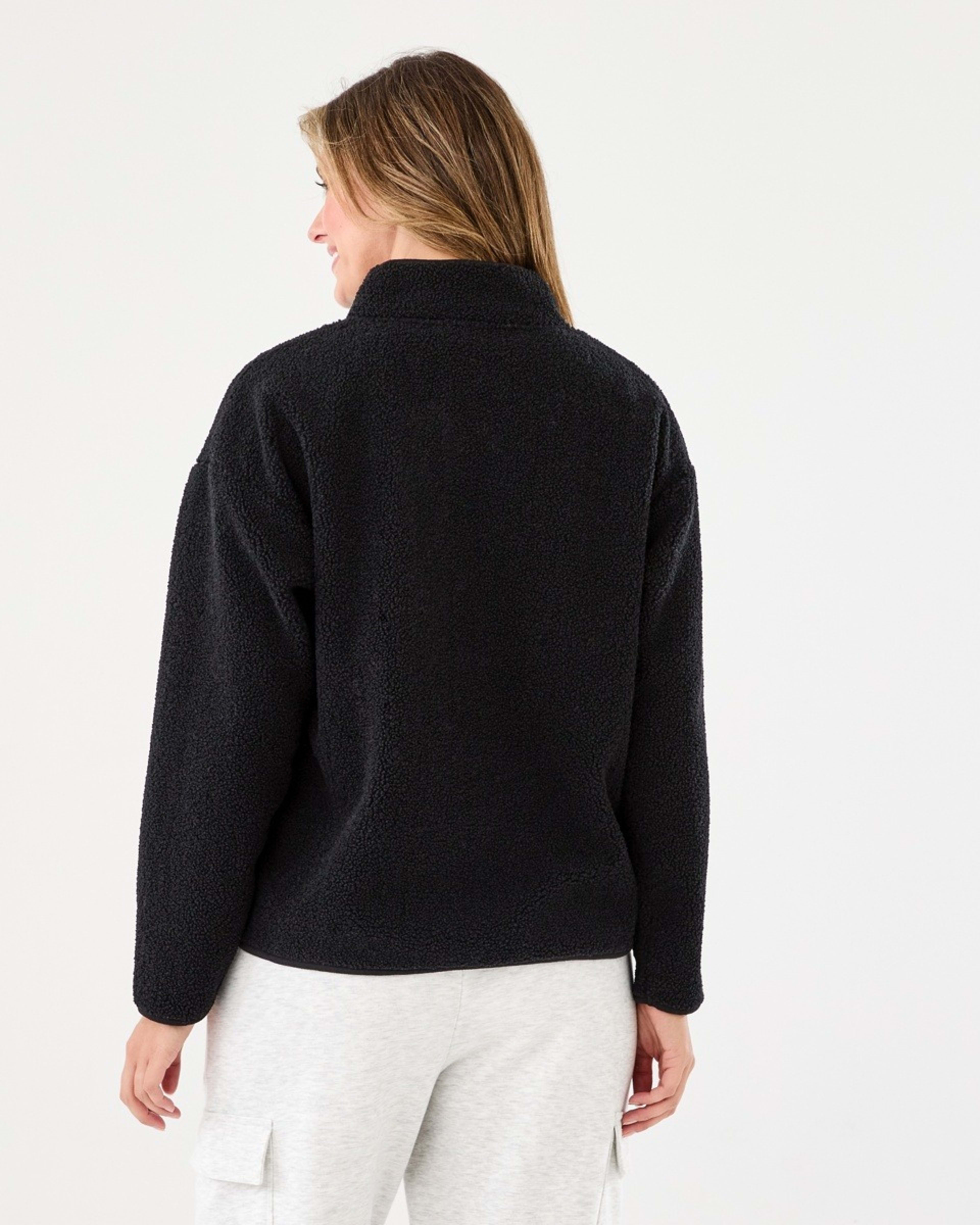 3 Long Sleeve Quarter Zip Through Boucle Sweatshirt Black, 3 of 6