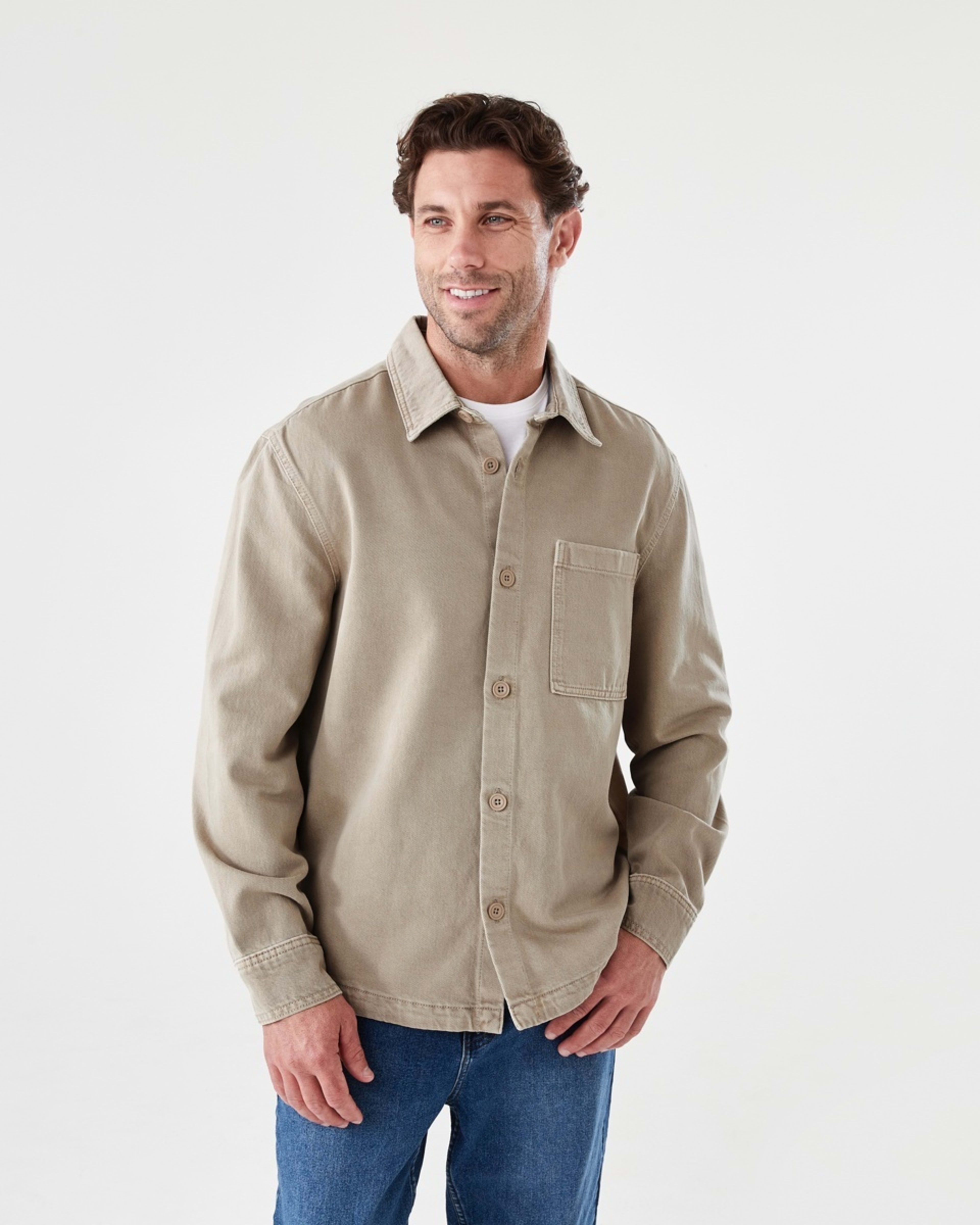2 Long Sleeve Denim Overshirt WASHED BEIGE, 2 of 7