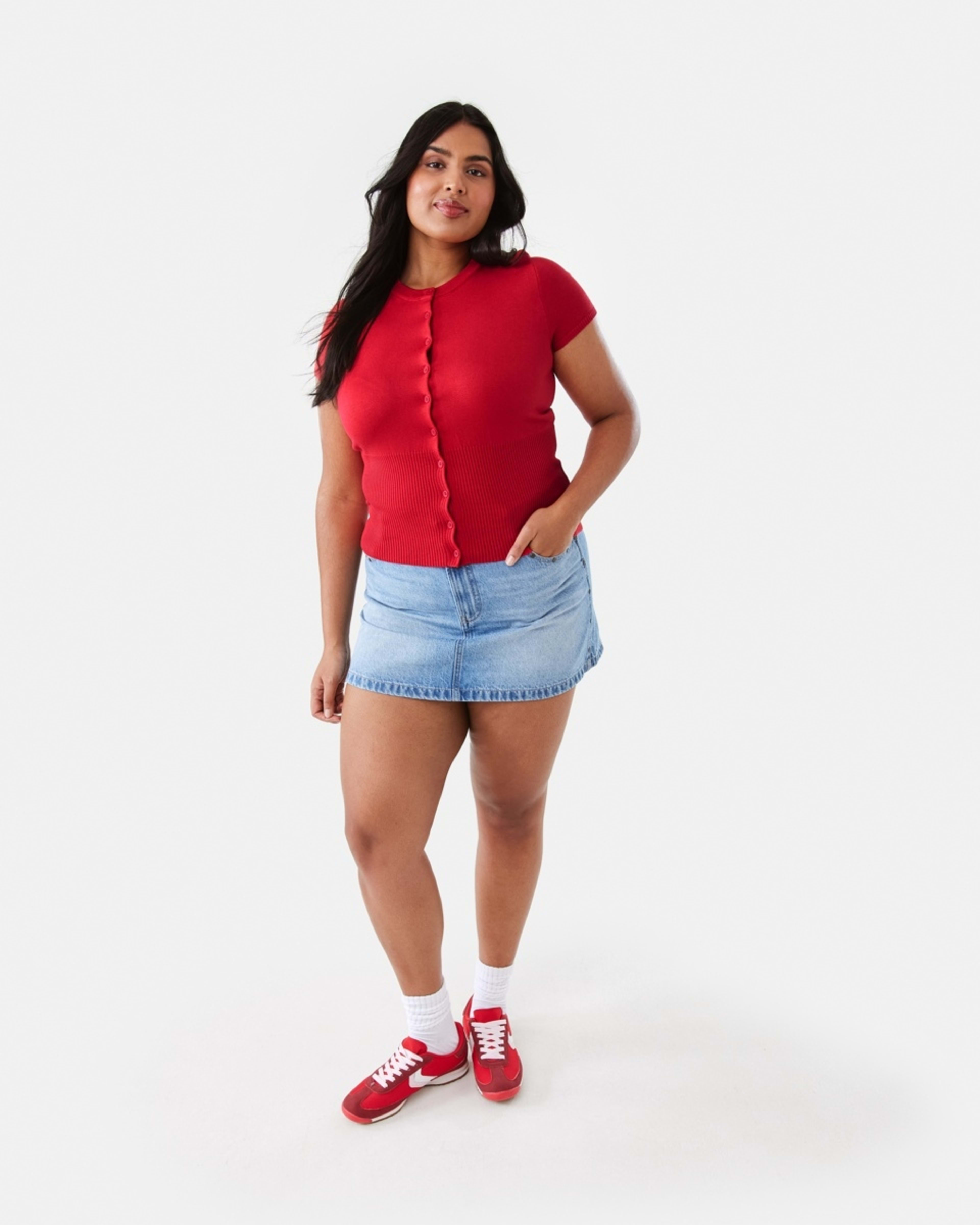 4 Short Sleeve Longline Button Up Top Strawberry, 4 of 8