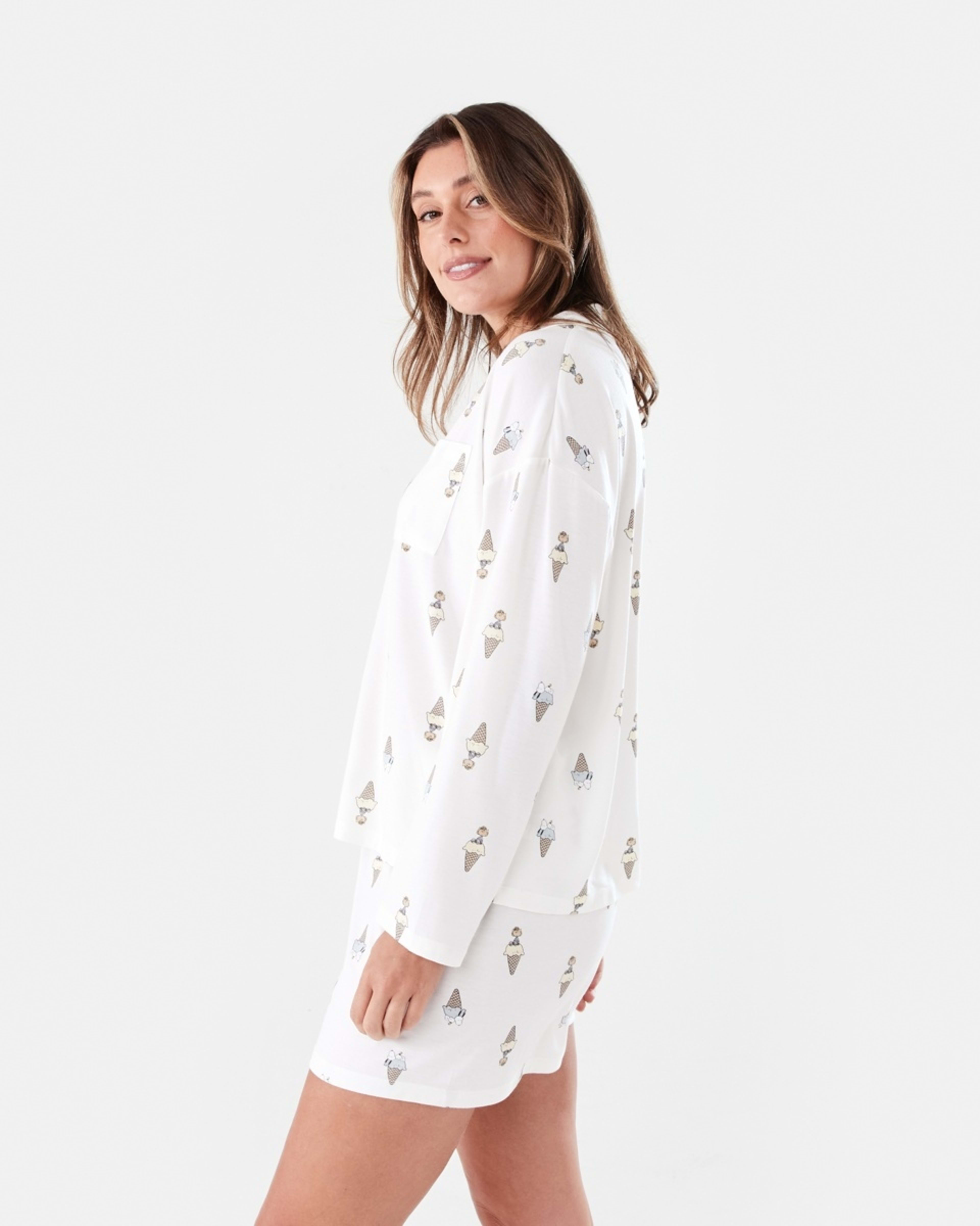 2 Snoopy License Long Sleeve Top and Shorts Comfort Pyjama Set SNOOPY ICECREAM WHITE, 2 of 8