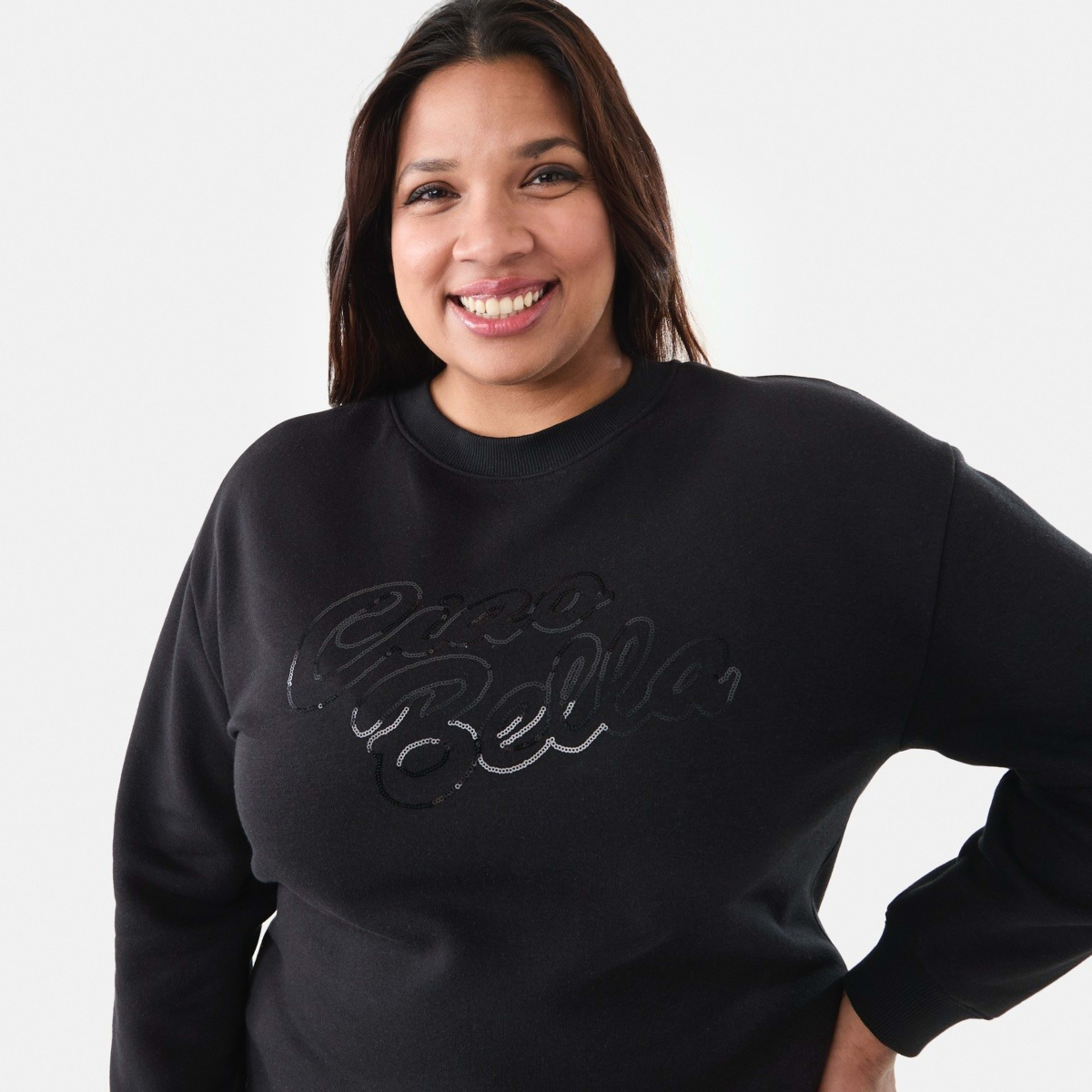 4 Curve Long Sleeve Crew Neck Sweatshirt Ciao Bella Black Sequin, 4 of 5