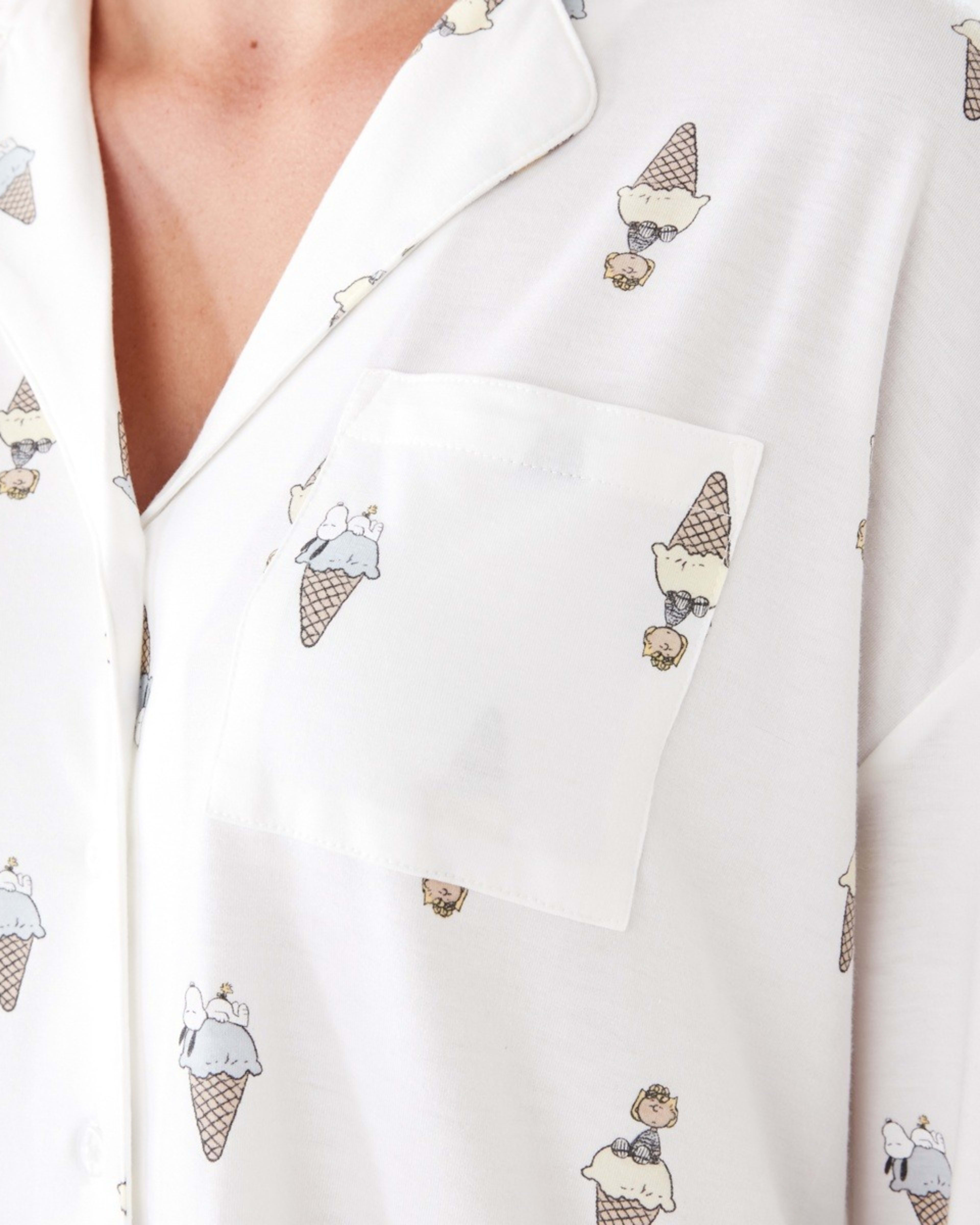 5 Snoopy License Long Sleeve Top and Shorts Comfort Pyjama Set SNOOPY ICECREAM WHITE, 5 of 8