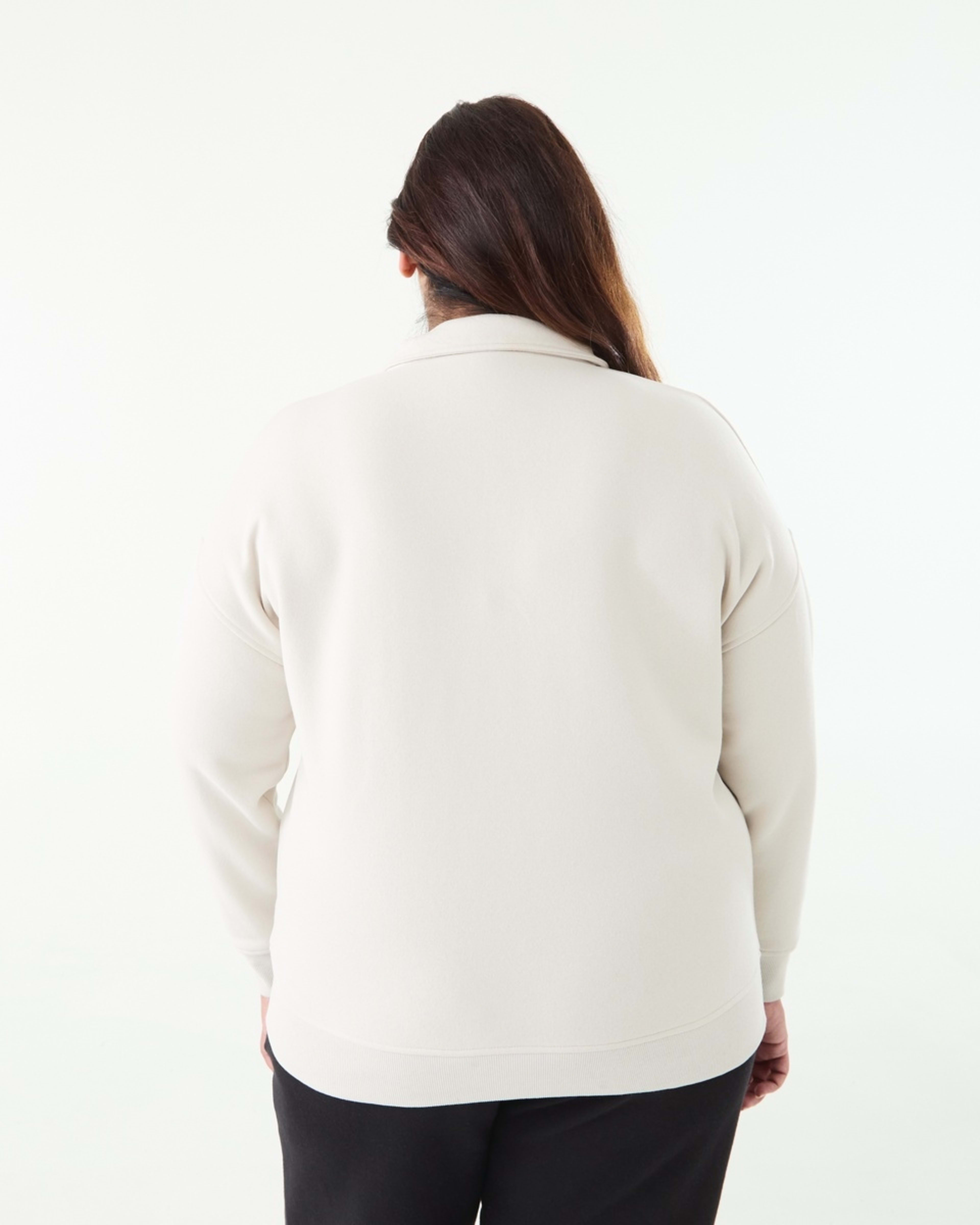 3 Curve Long Sleeve Seam Front Zip Sweatshirt Natural Beige, 3 of 5