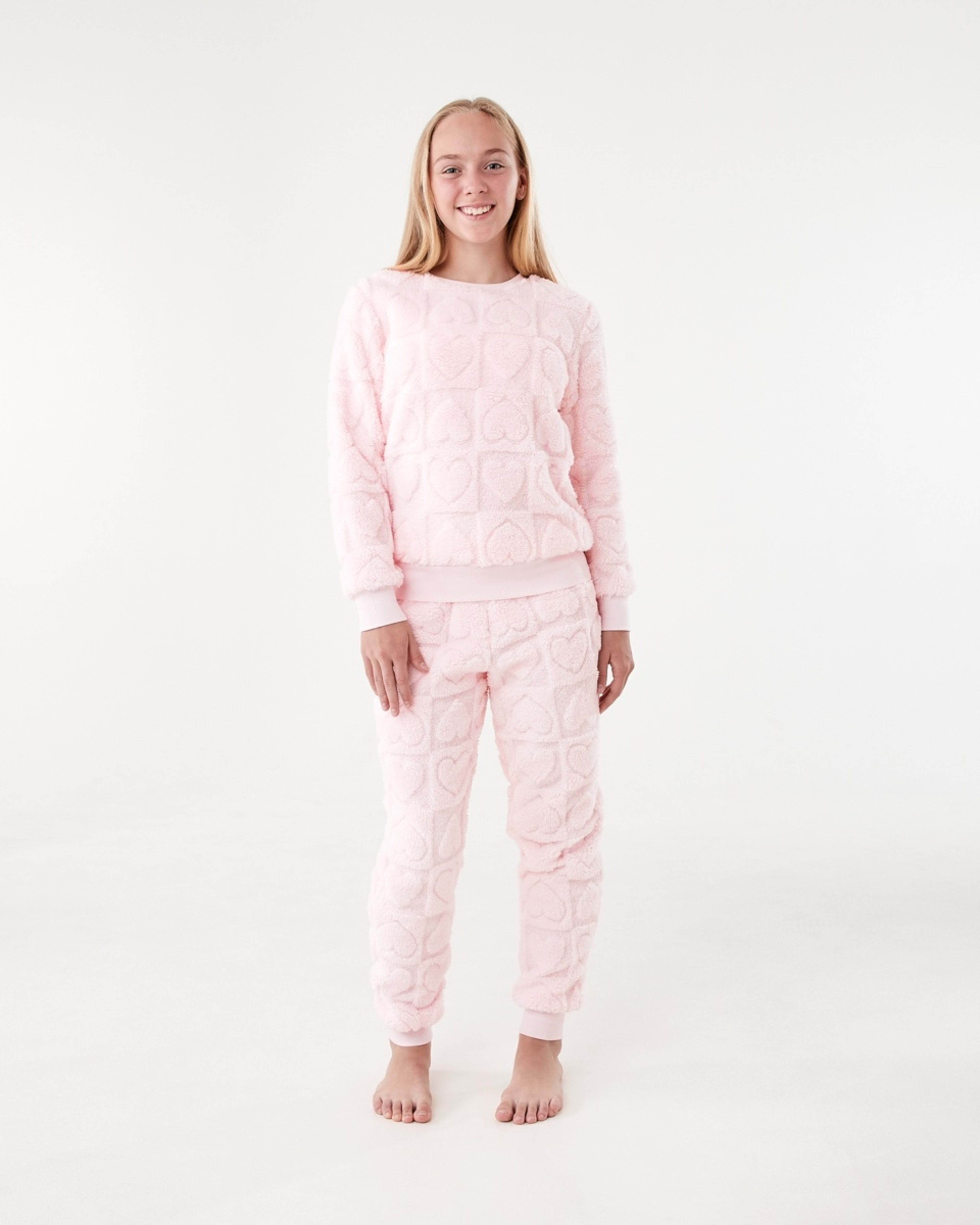 1 Fluffy Pyjama Set Pink Hearts