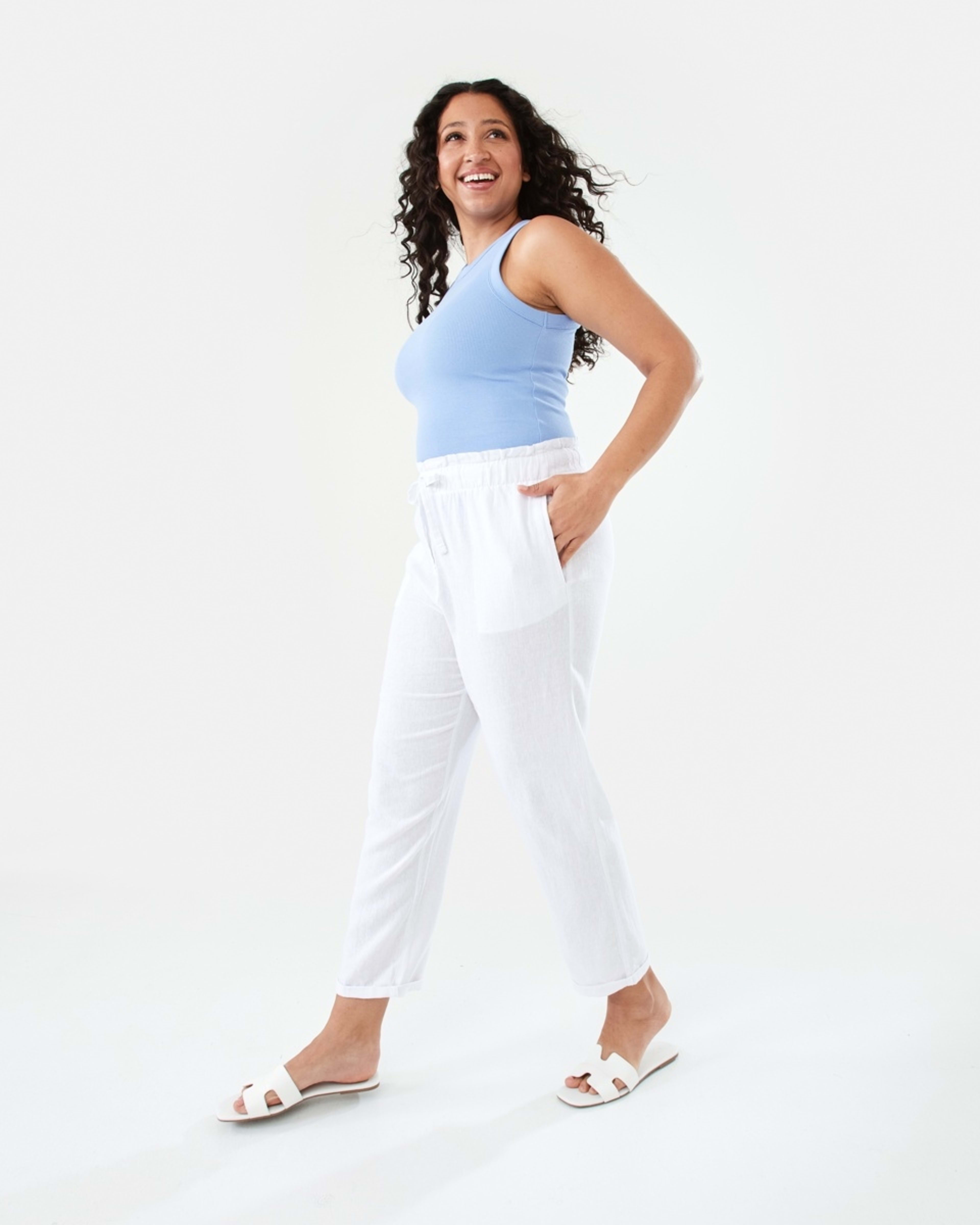 3 Drawstring Linen Blend Pants White, 3 of 9