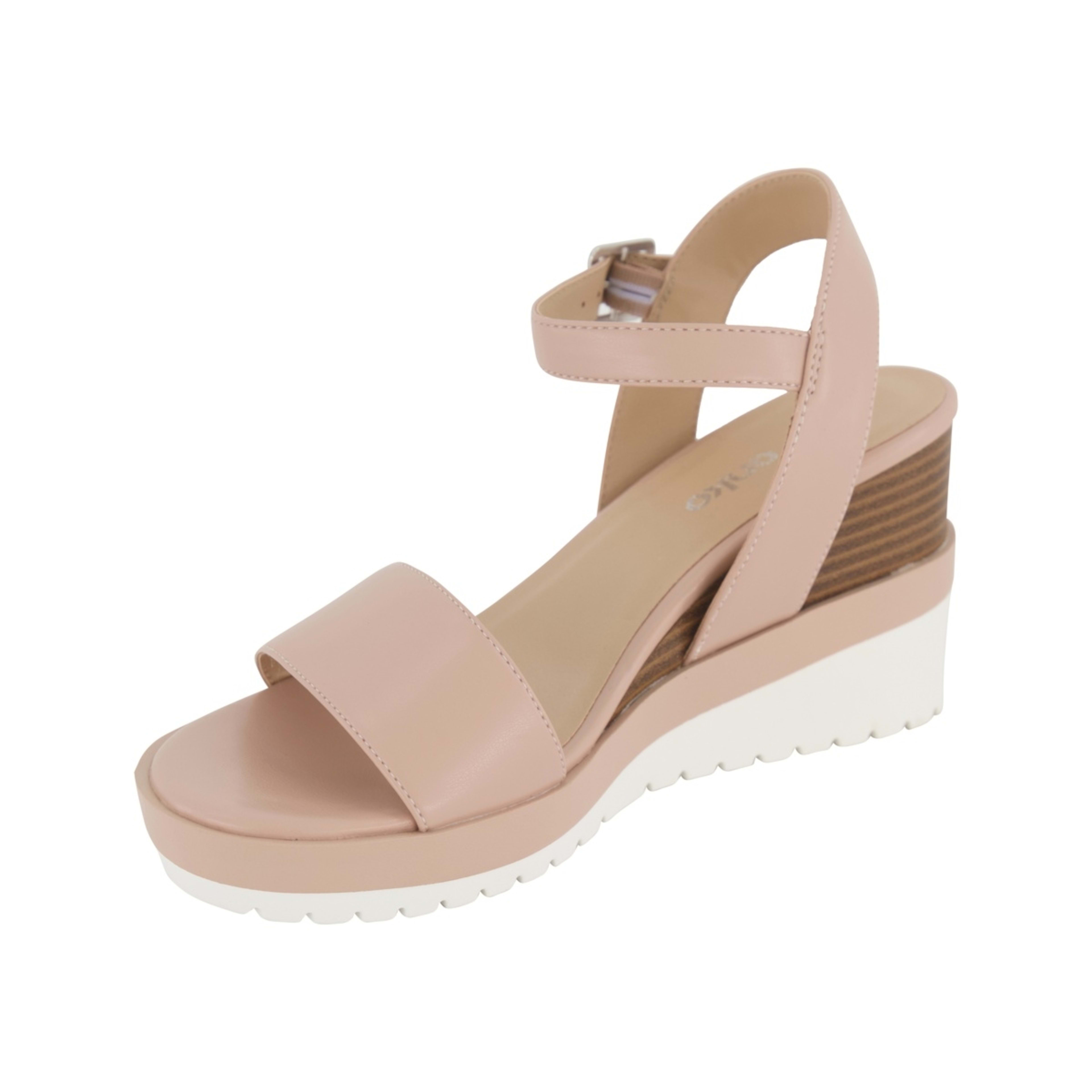 3 Stacked Wedge Heel Sandals Beige, 3 of 5