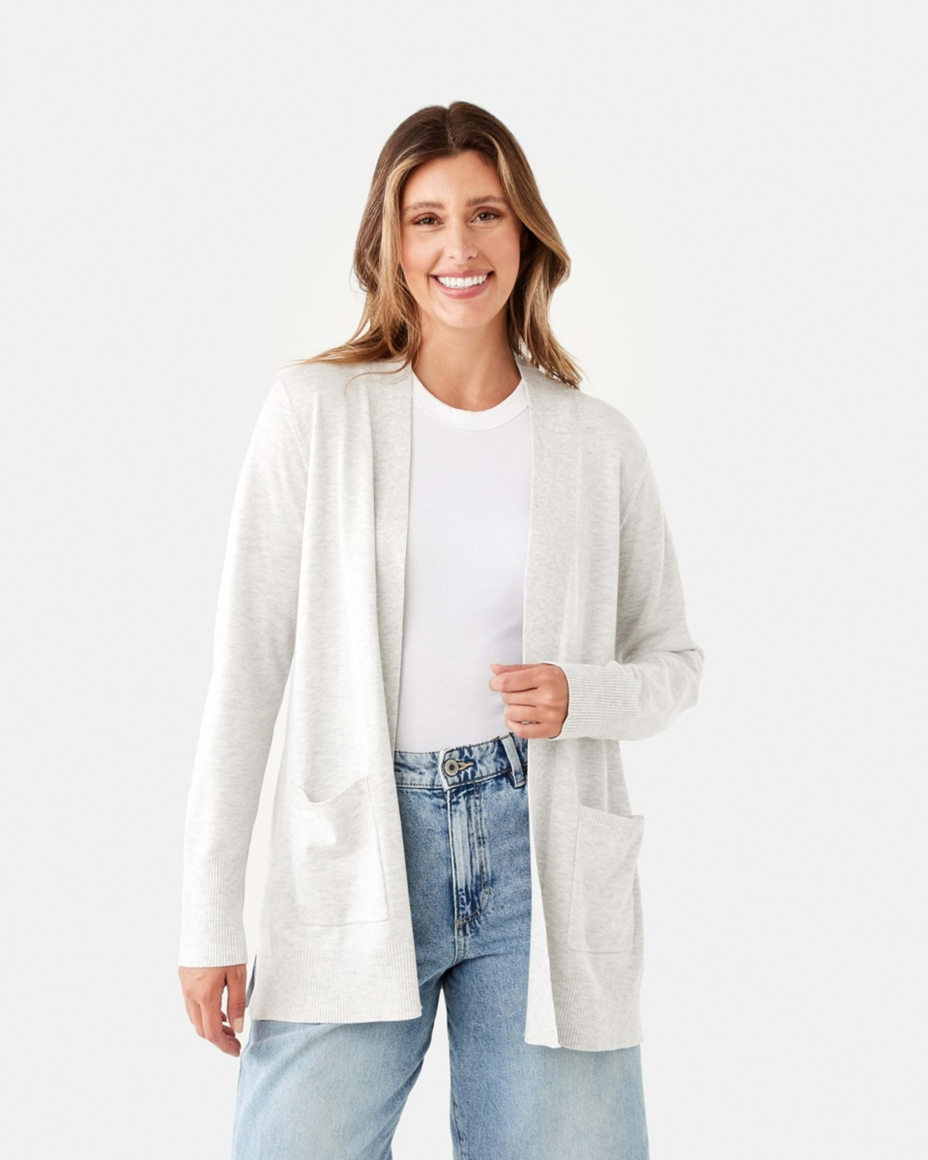 1 Edge to Edge Cardigan Wht Marle