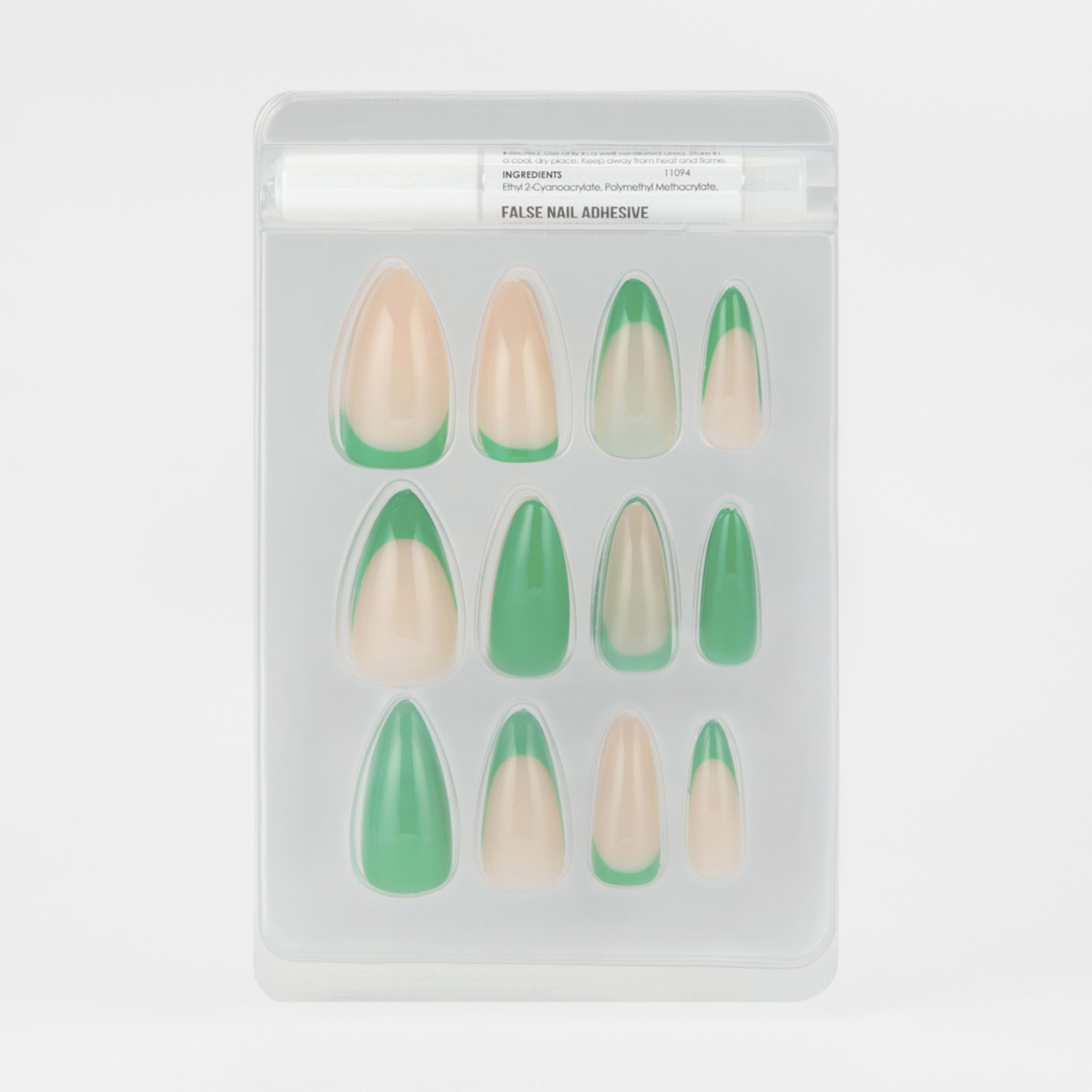 OXX Cosmetics 24 Pack False Nails with Adhesive Stiletto Shape, Green