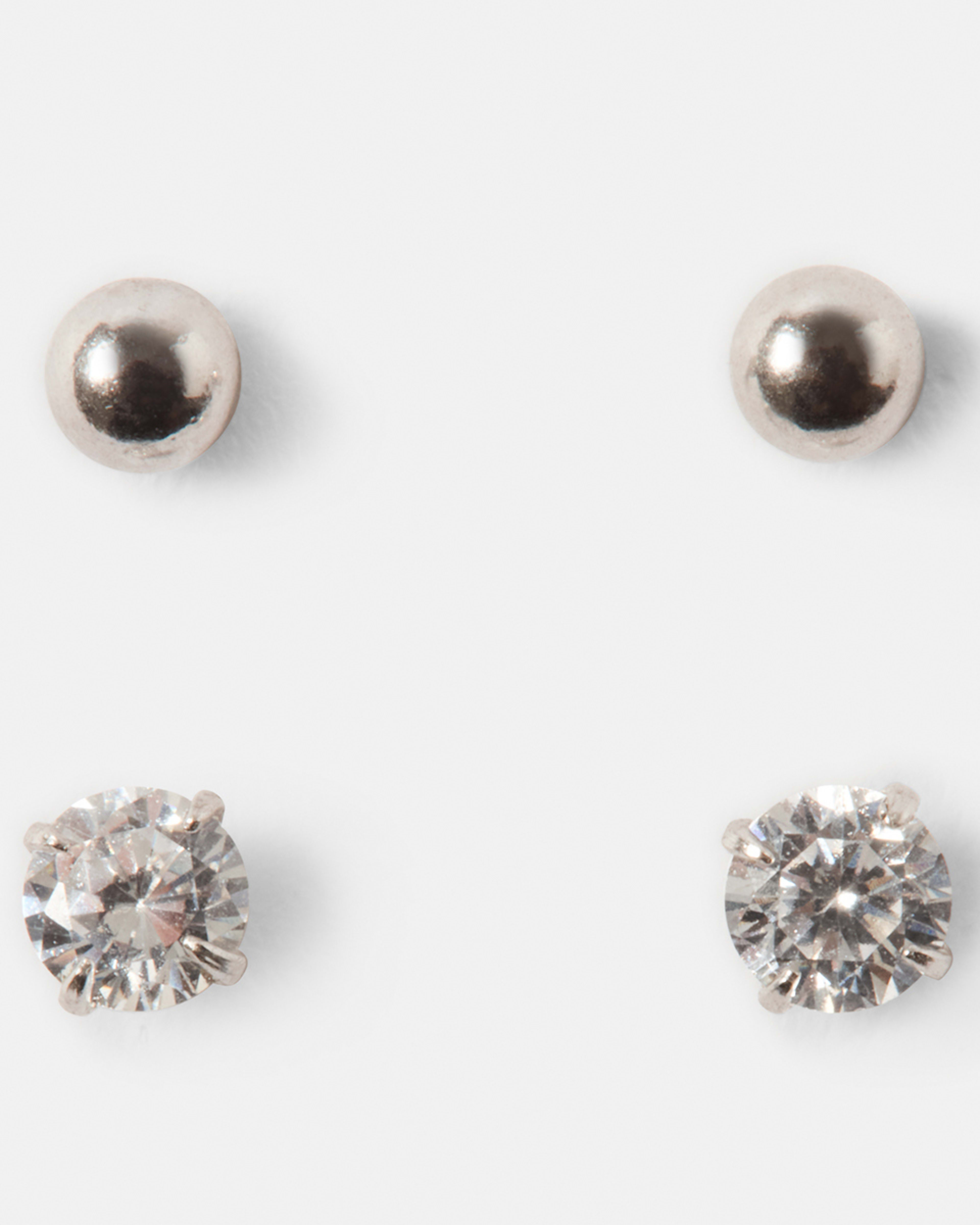 3 2 Pack Stud and Clear Gem Earrings - Gold Tone Silver, 3 of 5