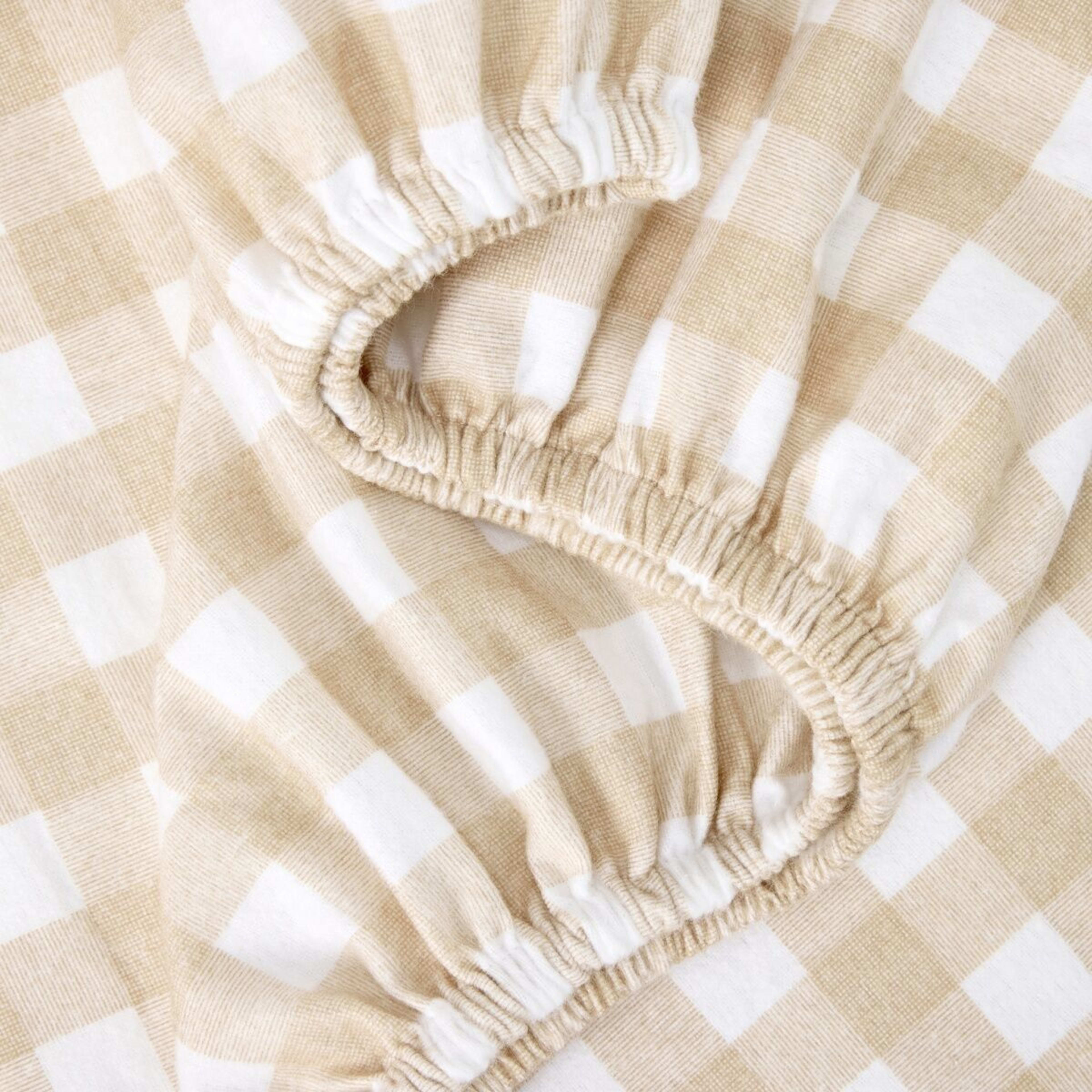 3 Gingham Cotton Flannelette Sheet Set - Queen Bed, Tan, 3 of 8