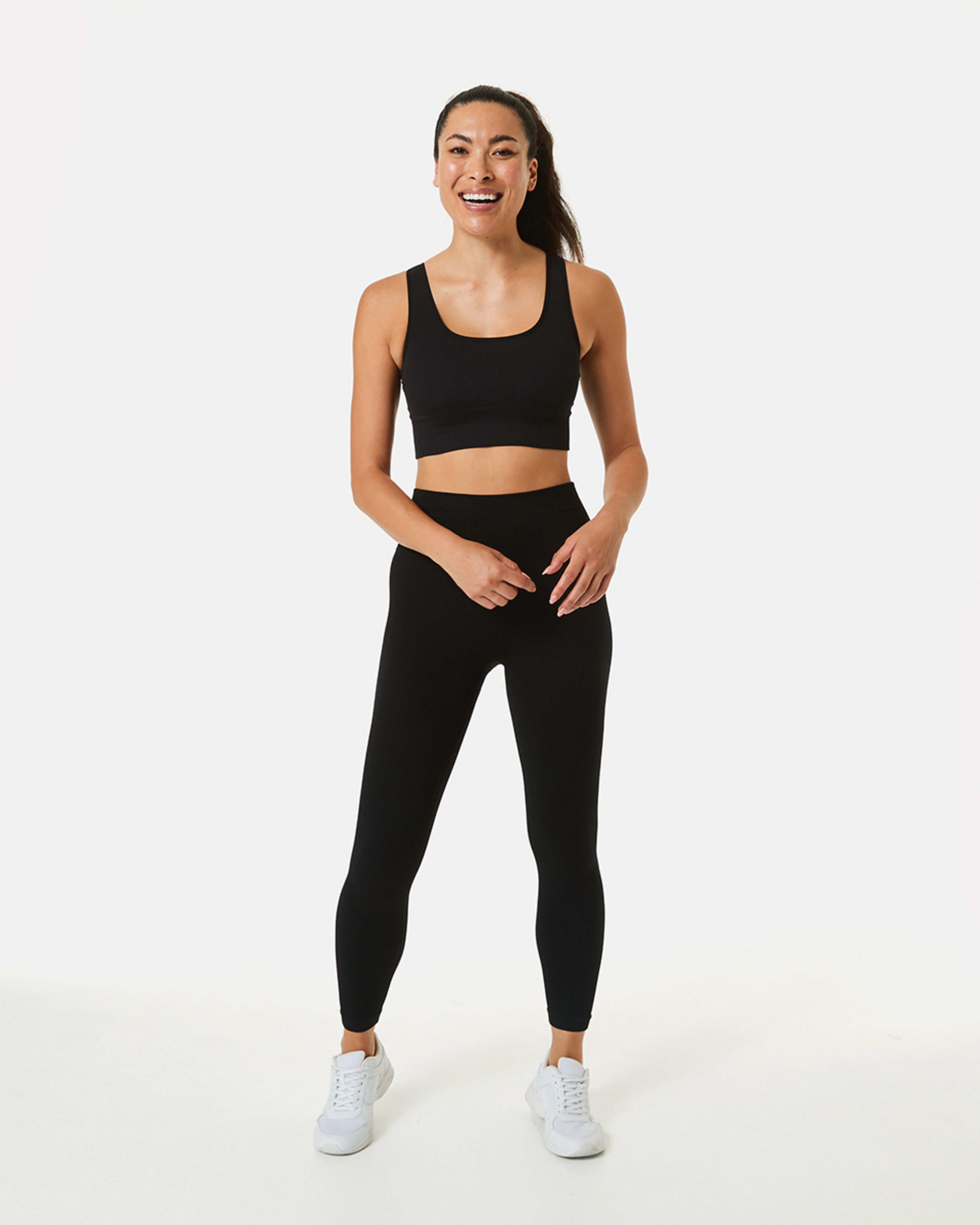 6 Active Womens Medium Impact Seamfree Square Neck Crop Top Black, 6 of 6