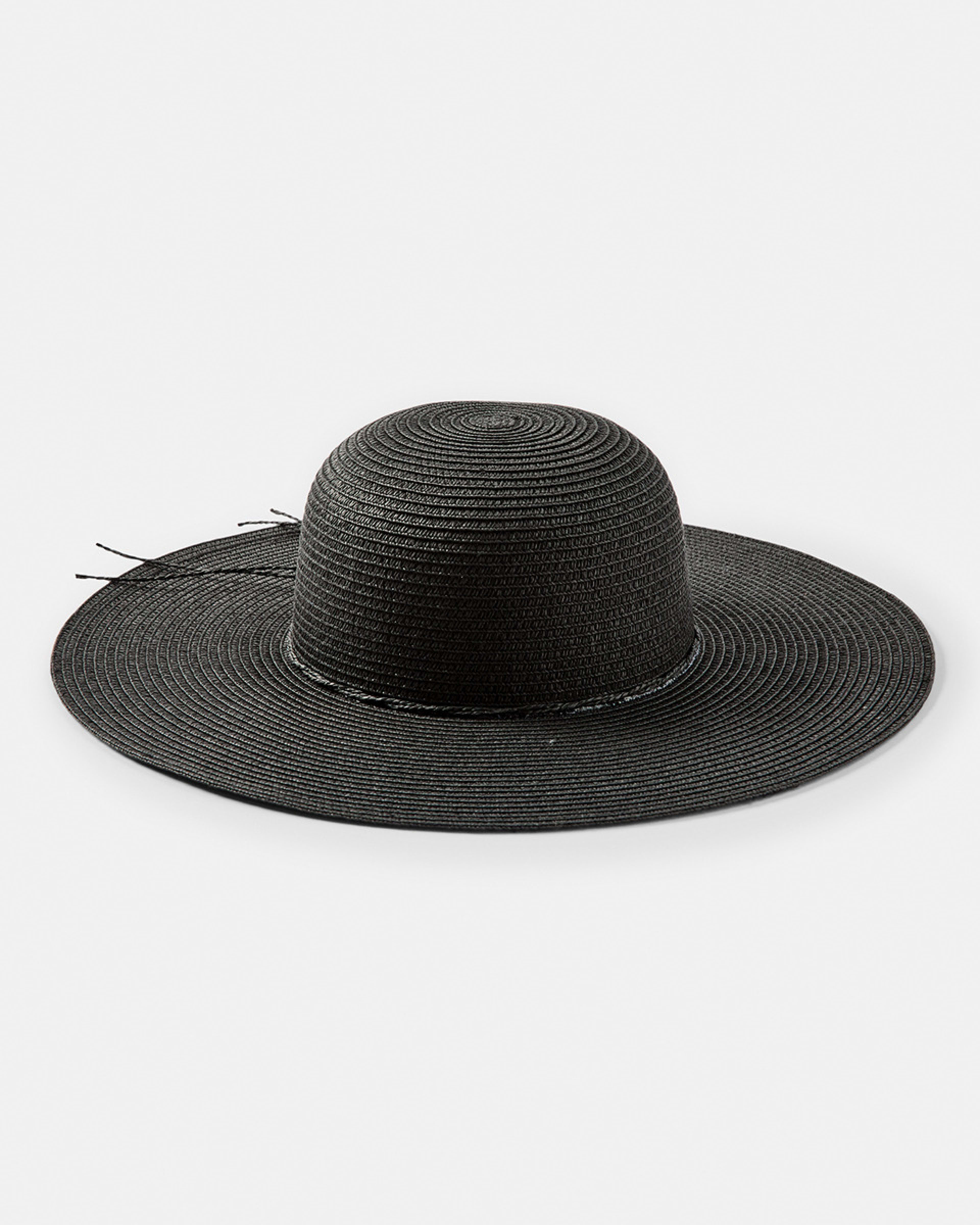 1 Ribbon Trim Wide Brim Hat Black