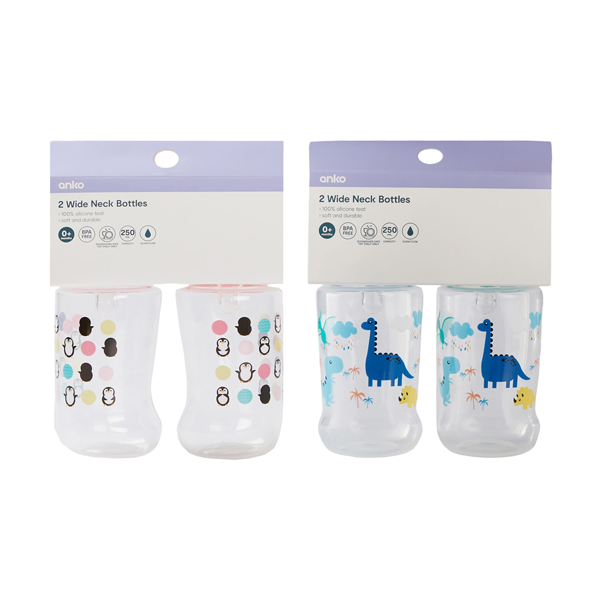 2 Pack 250ml Wide Neck Baby Feeding Bottles Assorted Kmart