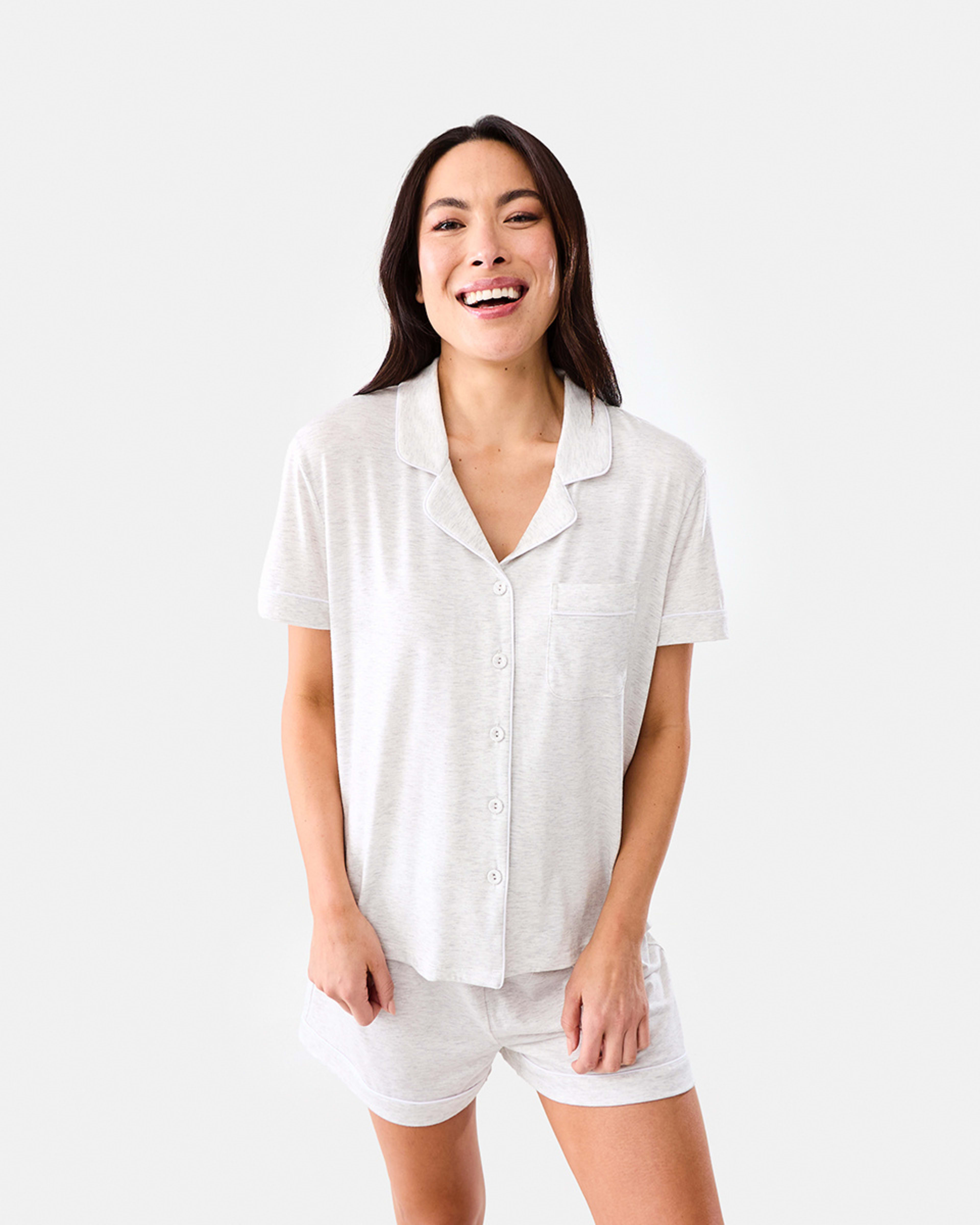 1 Short Sleeve Top and Shorts Comfort Pyjama Set SILVER MARLE, 1 of 8