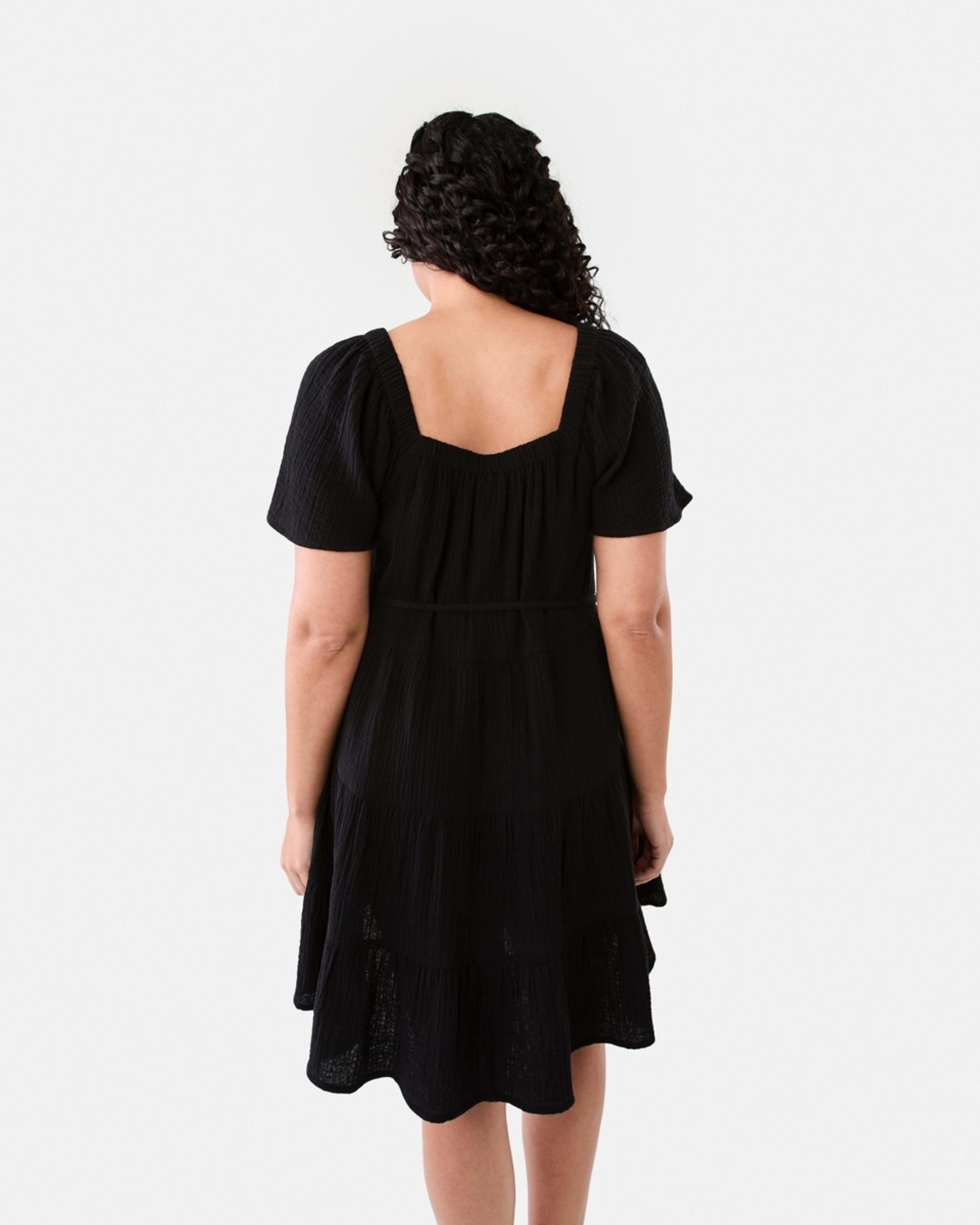 3 Short Sleeve Double Cloth Mini Dress Black, 3 of 7