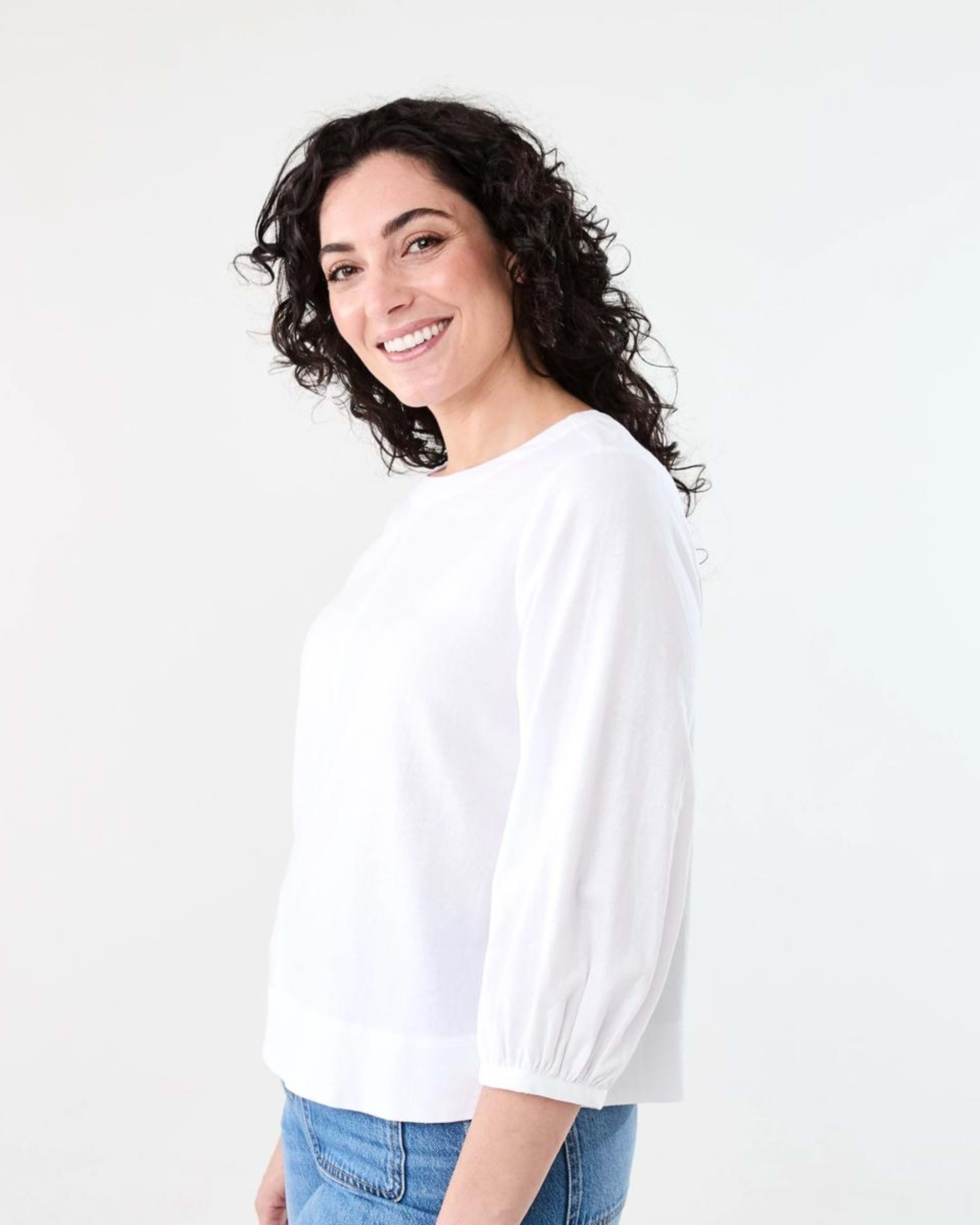 2 Long Sleeve Linen Blend Top WHITE, 2 of 7