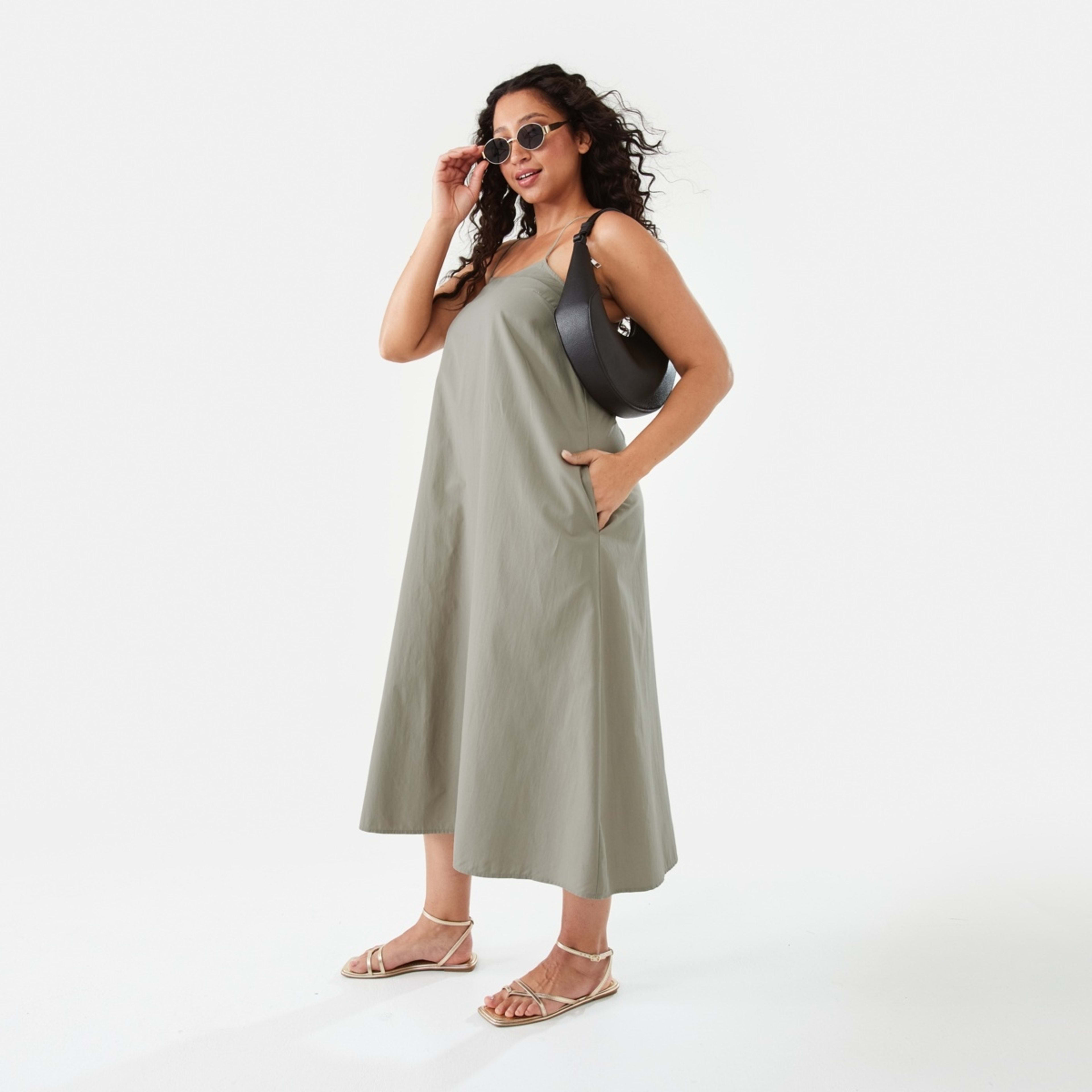 2 Sleeveless Open Back Midi Dress Pavement Grey, 2 of 10