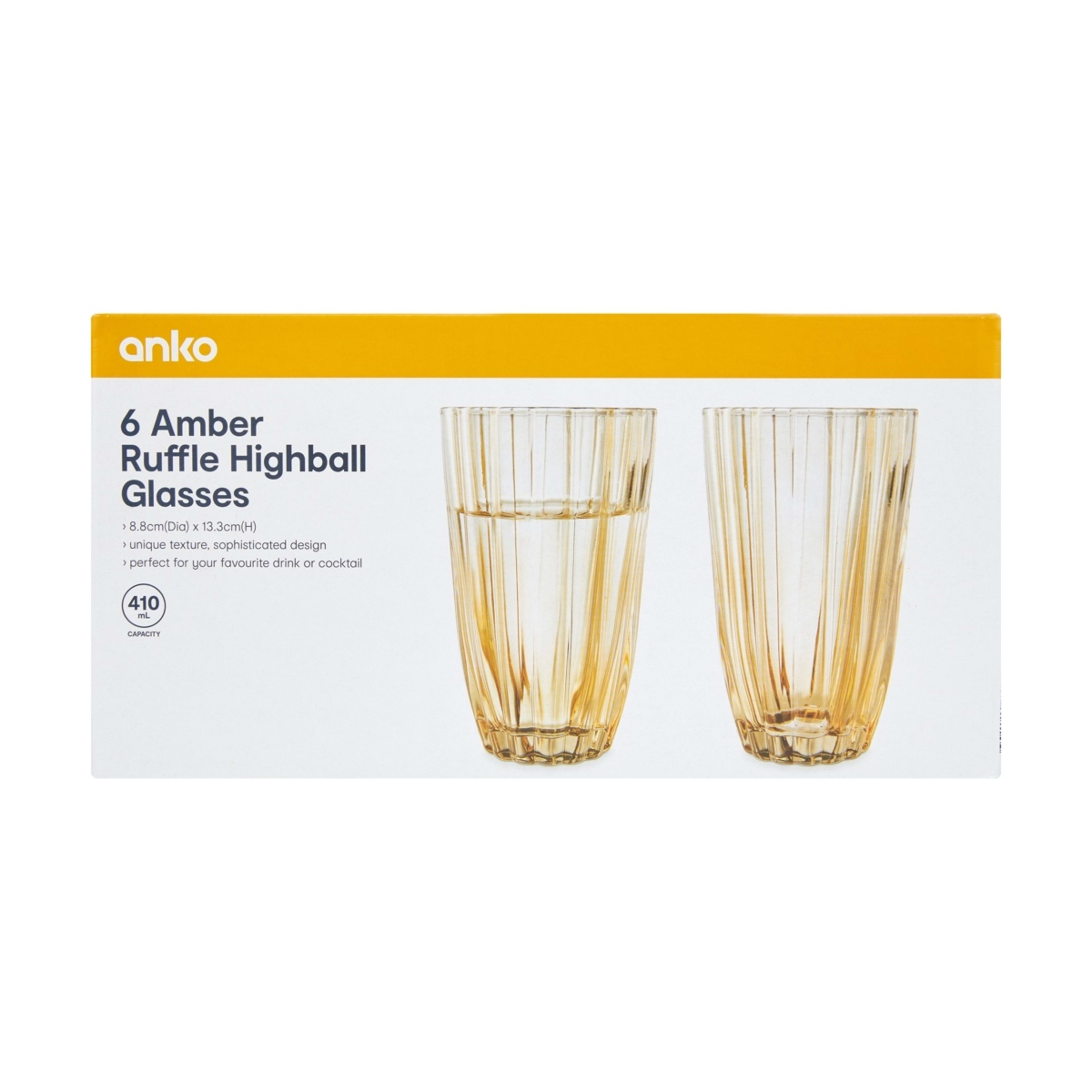 6 6 Amber Ruffle Highball Glasses, 6 of 7