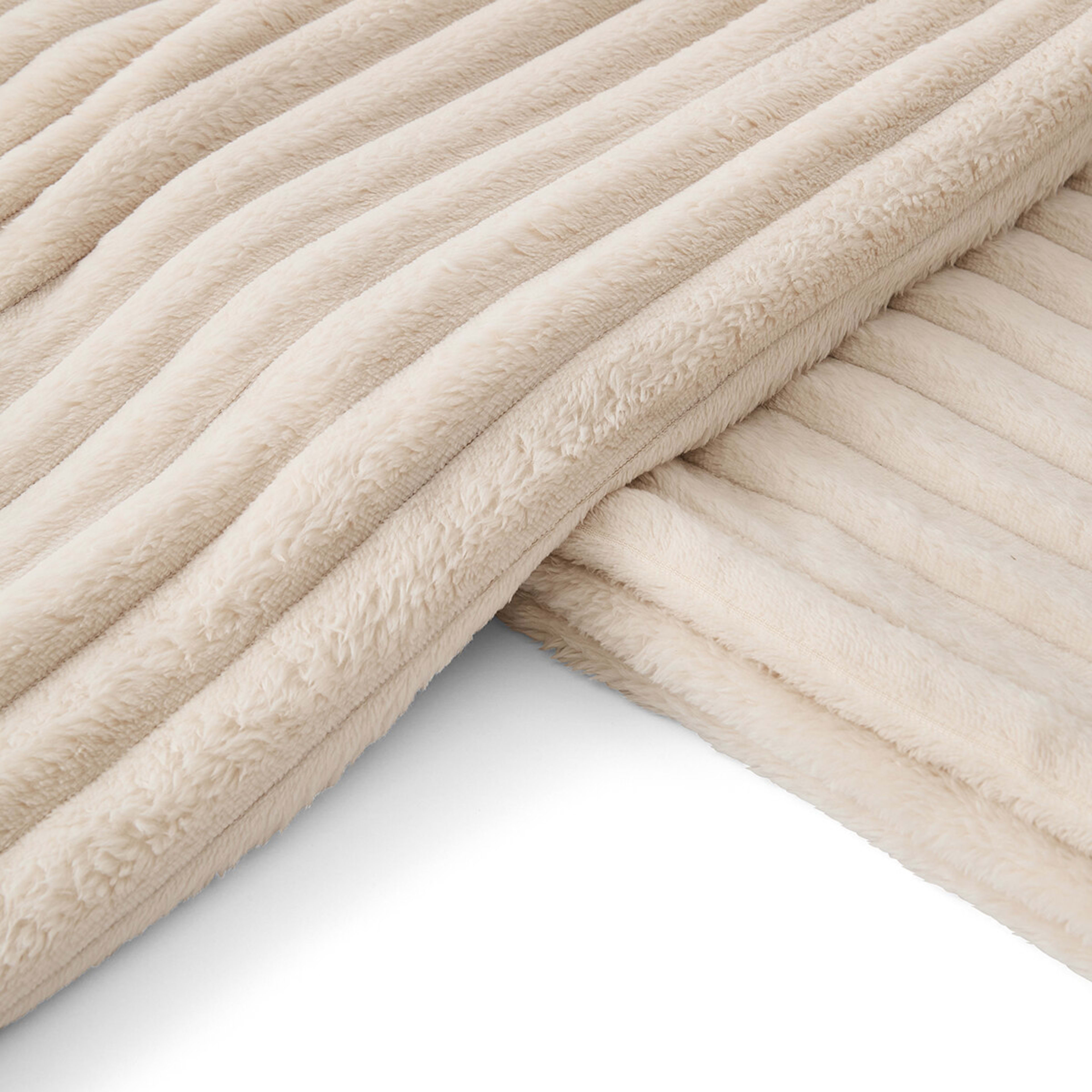 5 Plush Ribbed Blanket - Double/Queen Bed, Ivory, 5 of 6