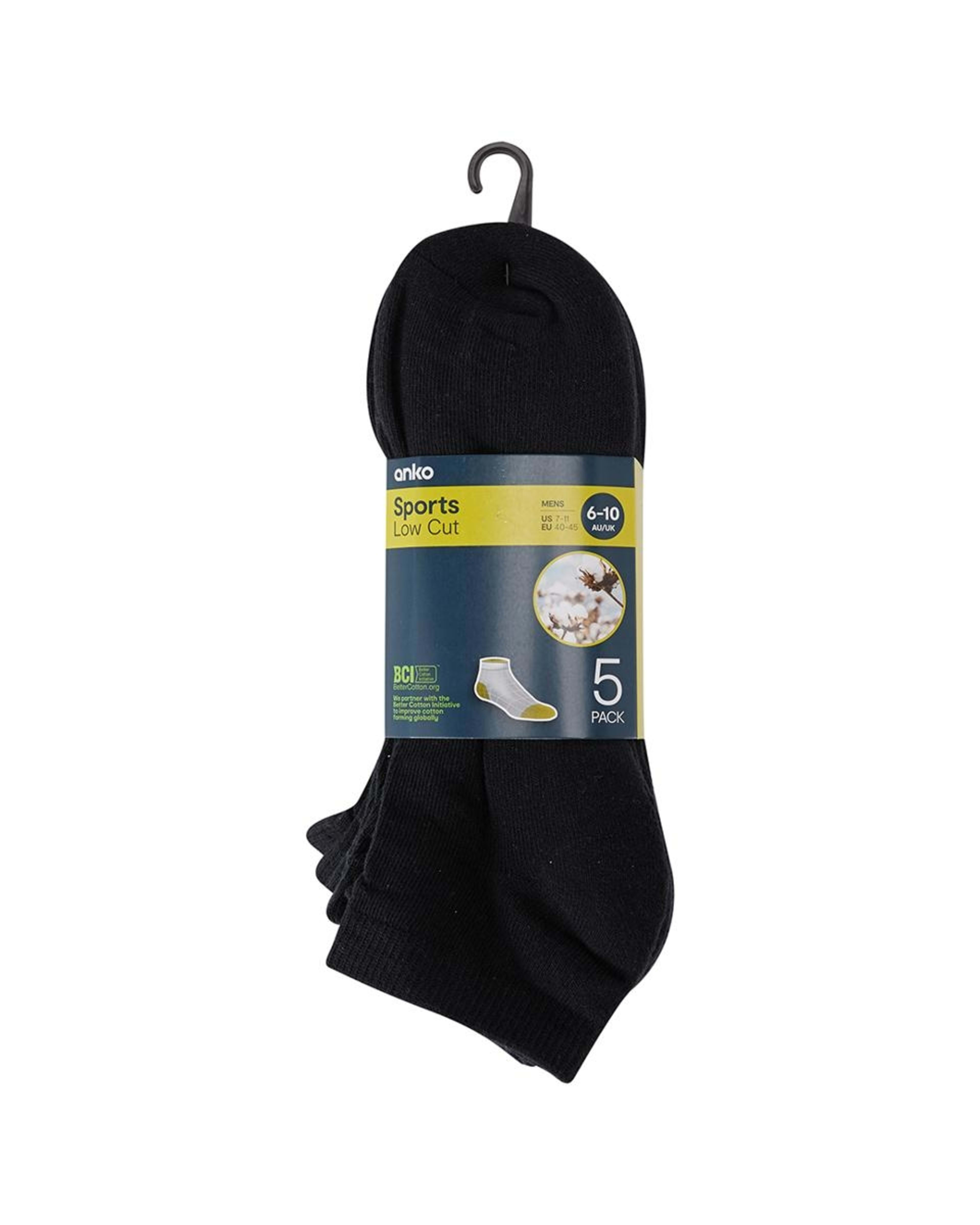 3 5 Pack Low Cut Sport Socks Black, 3 of 3