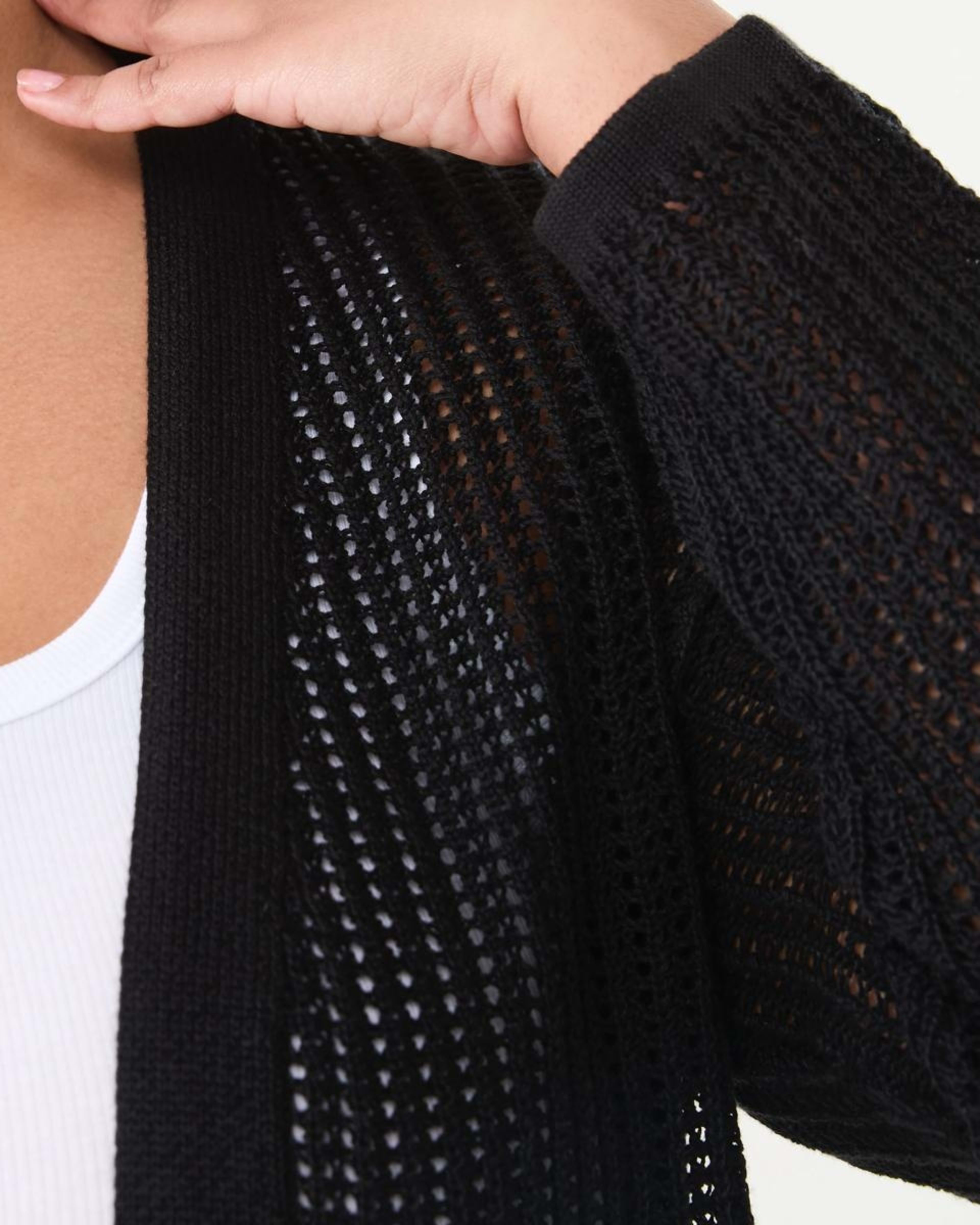 5 Curve Long Sleeve Crochet Cardigan BLACK, 5 of 5