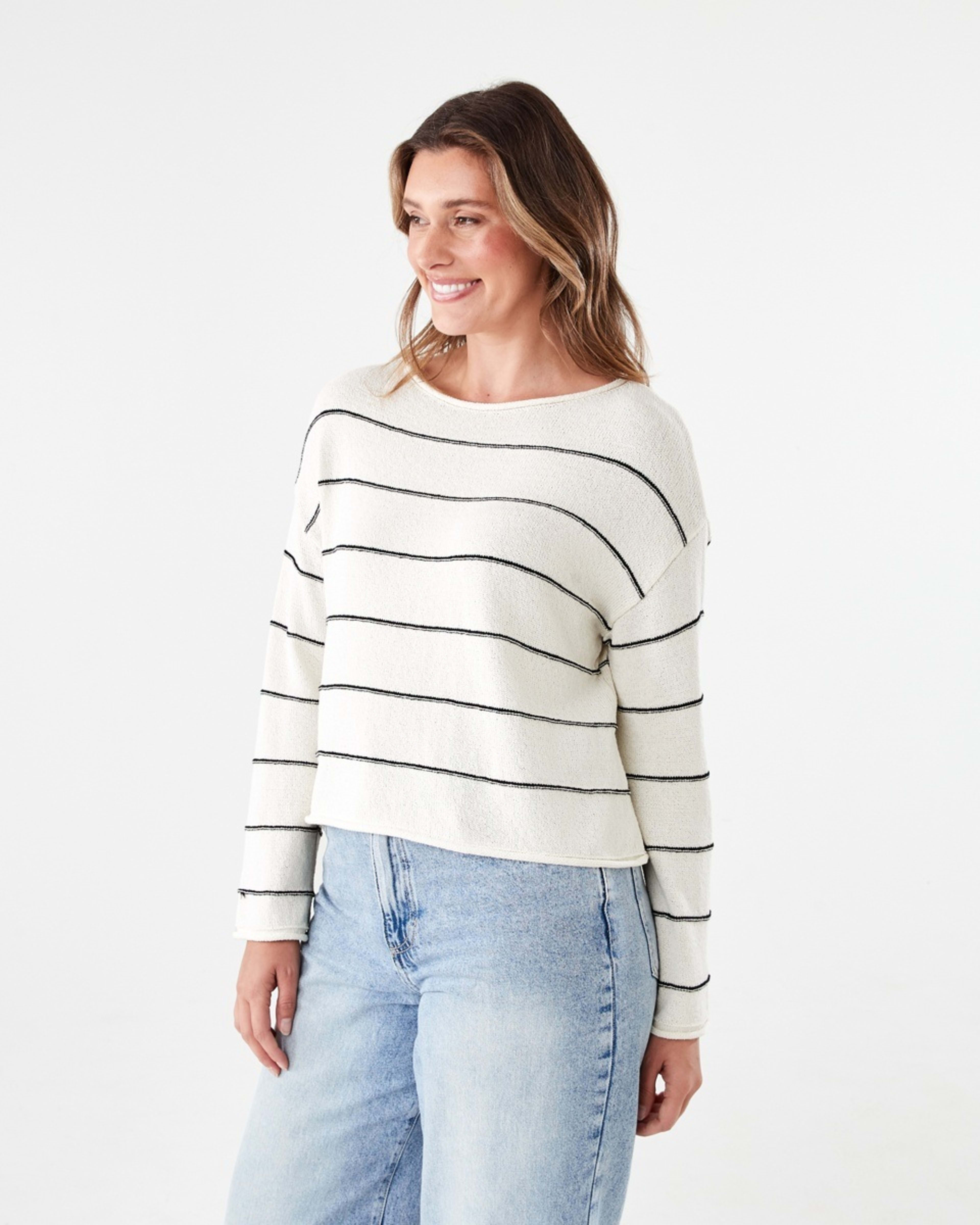 2 Boat Neck Pullover FINE STRIPE NATURAL BEIGE, 2 of 5