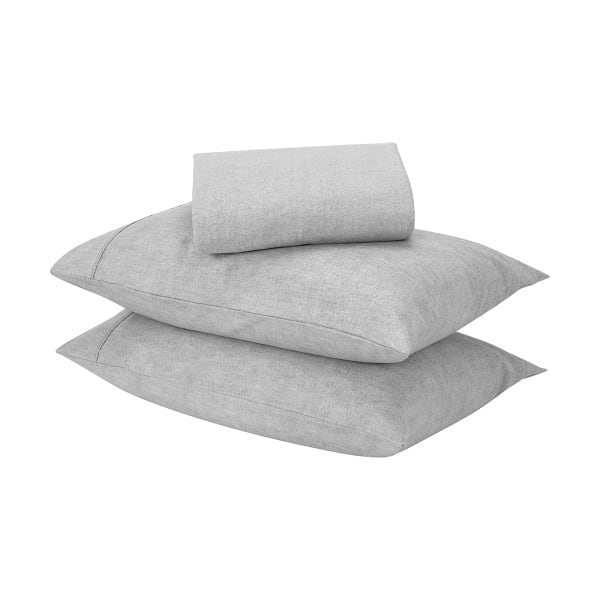 Marle Flannelette Cotton Sheet Set - King Bed, Light Grey - Kmart