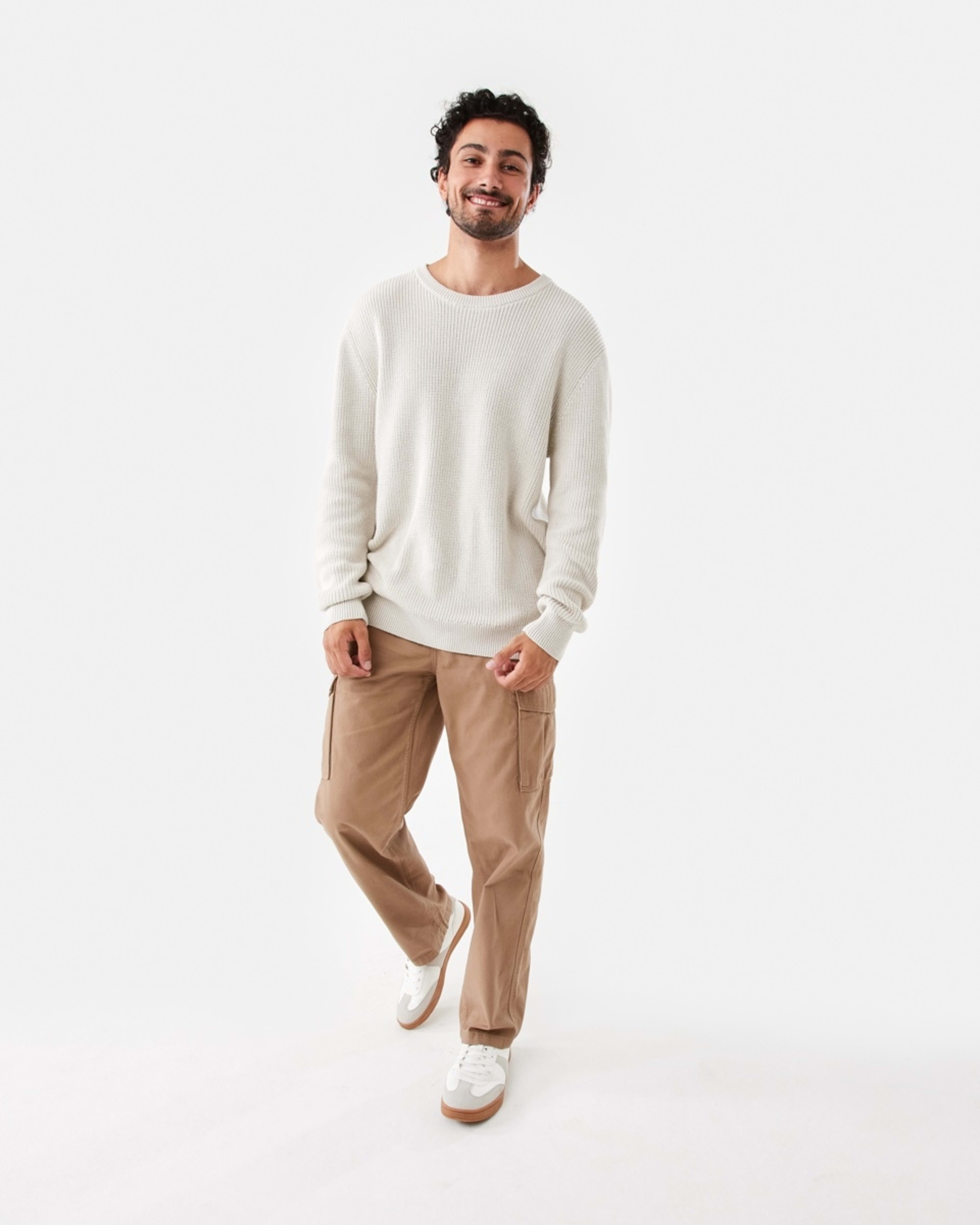 2 Textured Crew Knit Jumper Bge Dune, 2 of 6