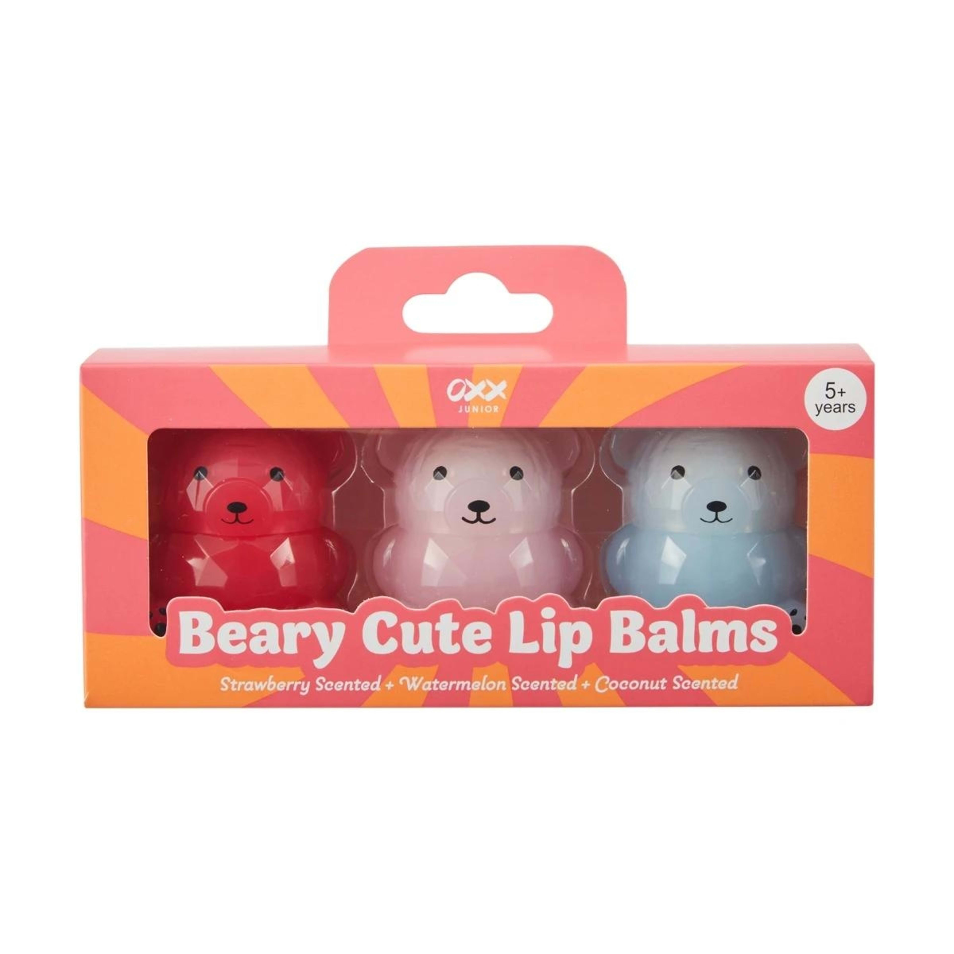 1 OXX Junior 3 Piece Beary Cute Lip Balms - Strawberry, Watermelon and Coconut Scented