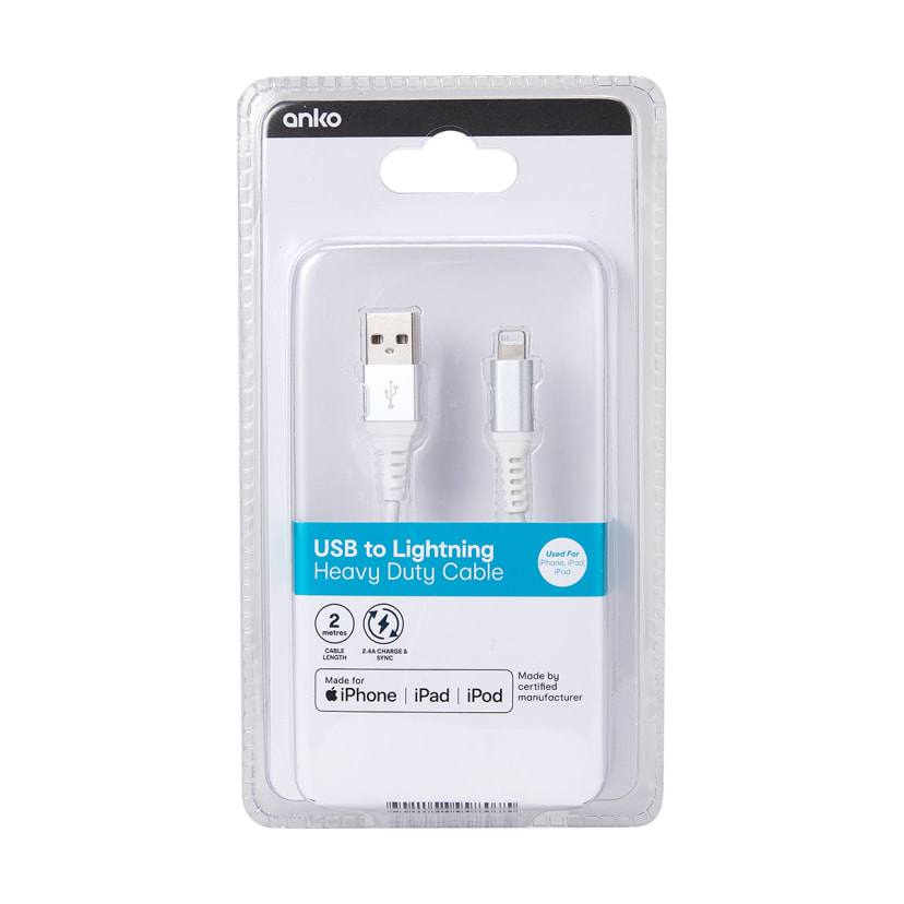 USB to Lightning Heavy Duty Cable 2m Kmart
