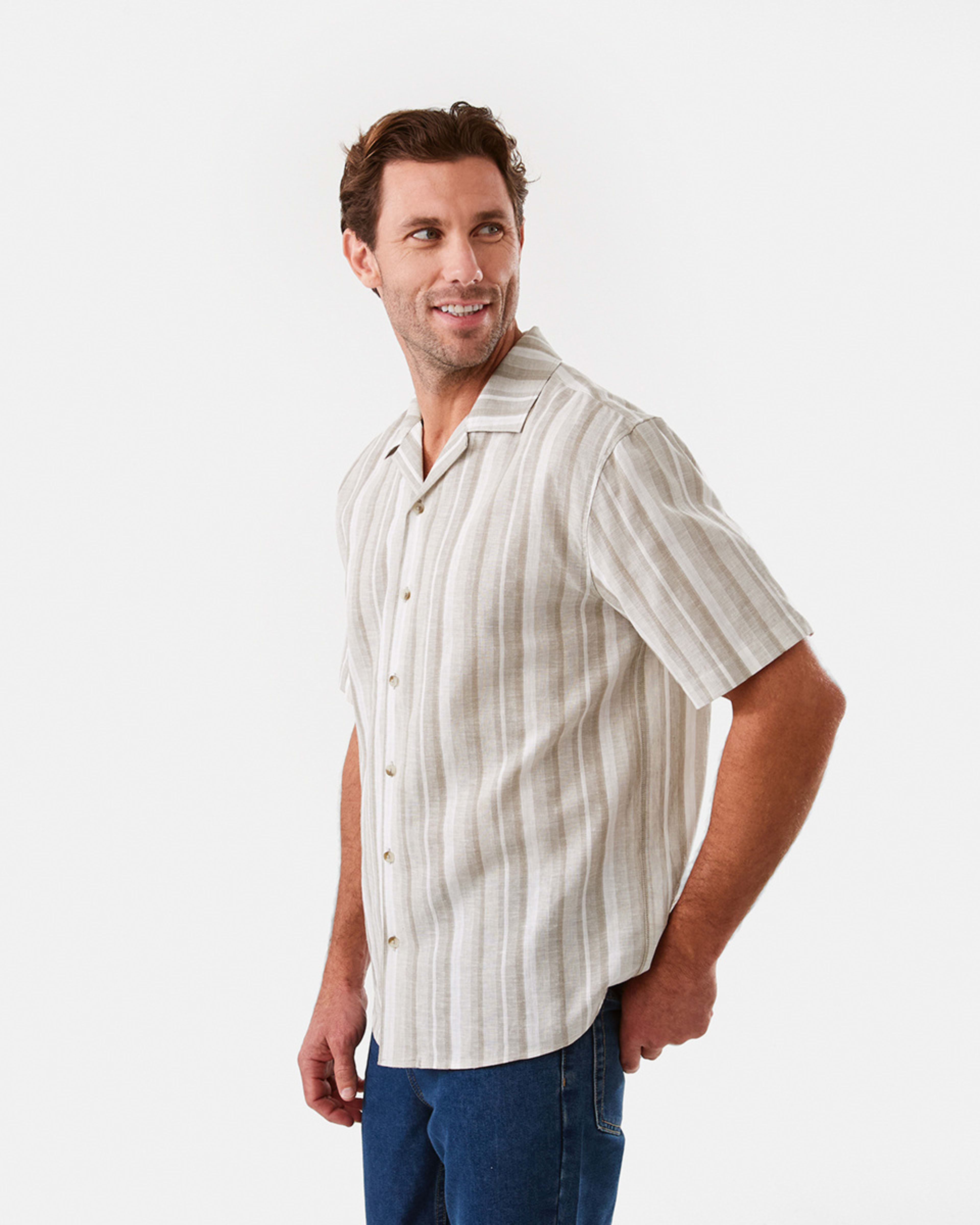 2 Short Sleeve Striped Linen Blend Shirt Bge Stripe, 2 of 6