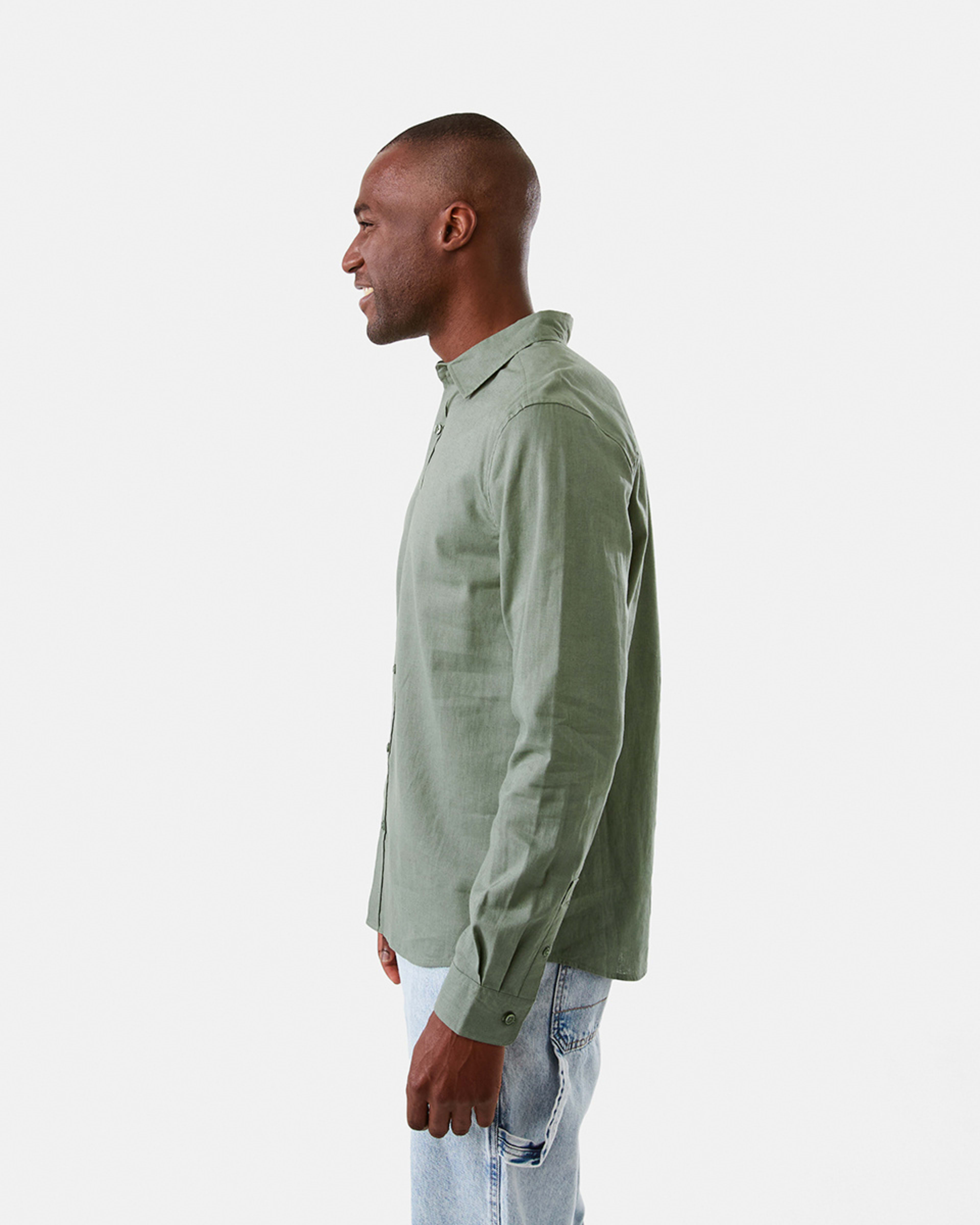 2 Long Sleeve Solid Linen Blend Shirt Grn Laurel, 2 of 8
