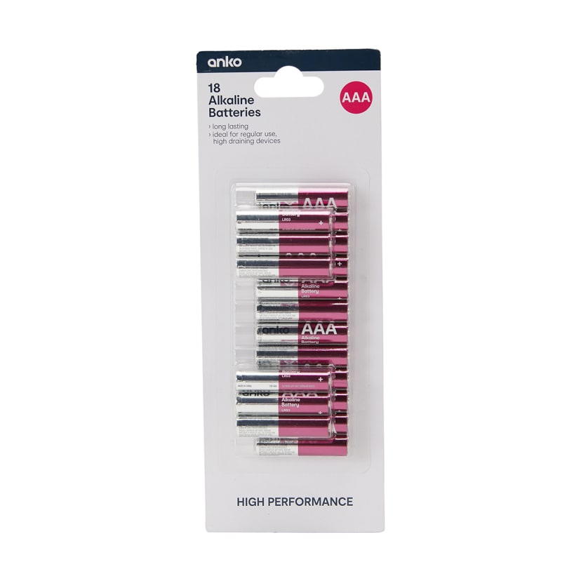 High Performance Alkaline Batteries AAA, Pack of 18 Kmart