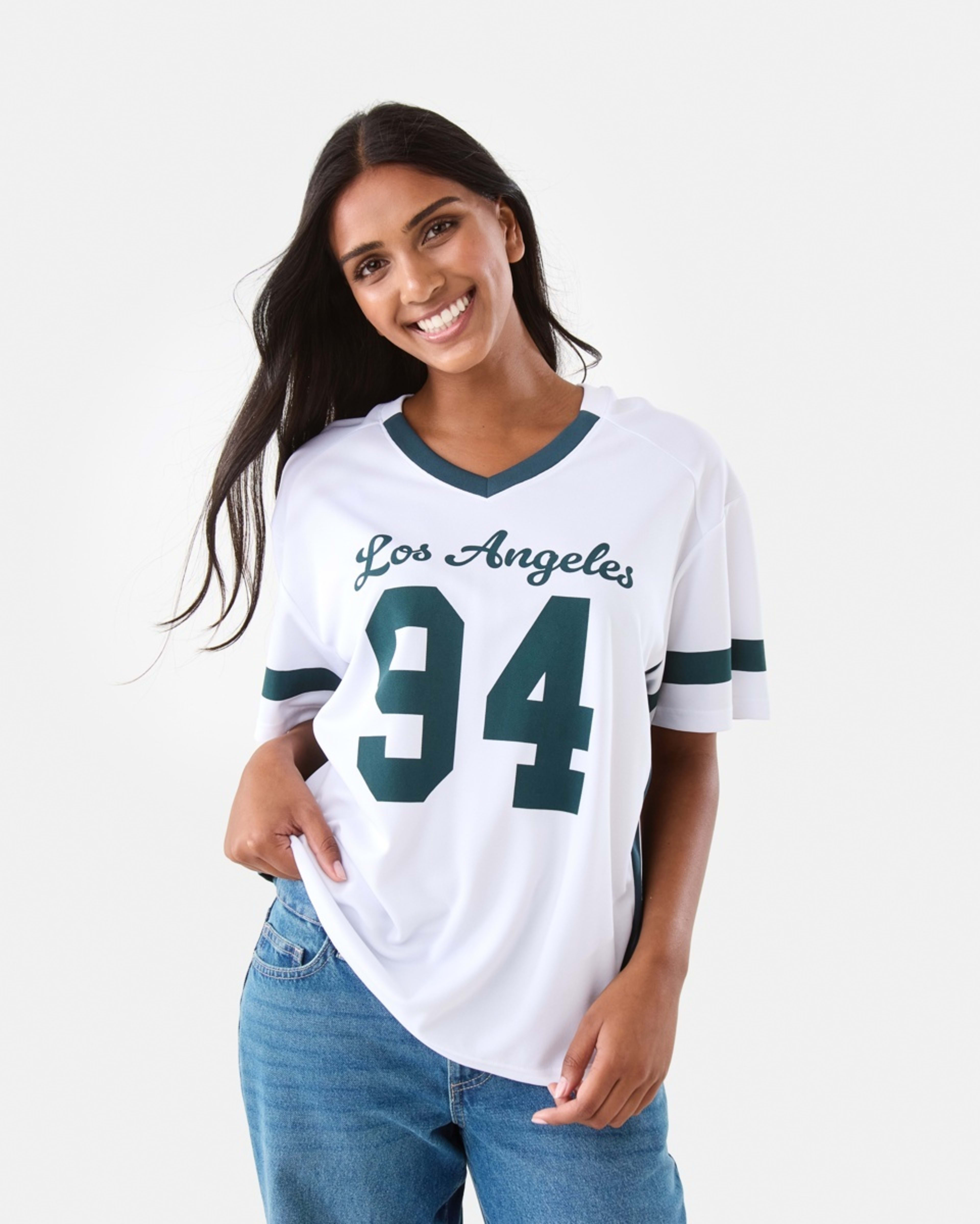 1 Short Sleeve Oversized Varsity Top La 94, 1 of 8