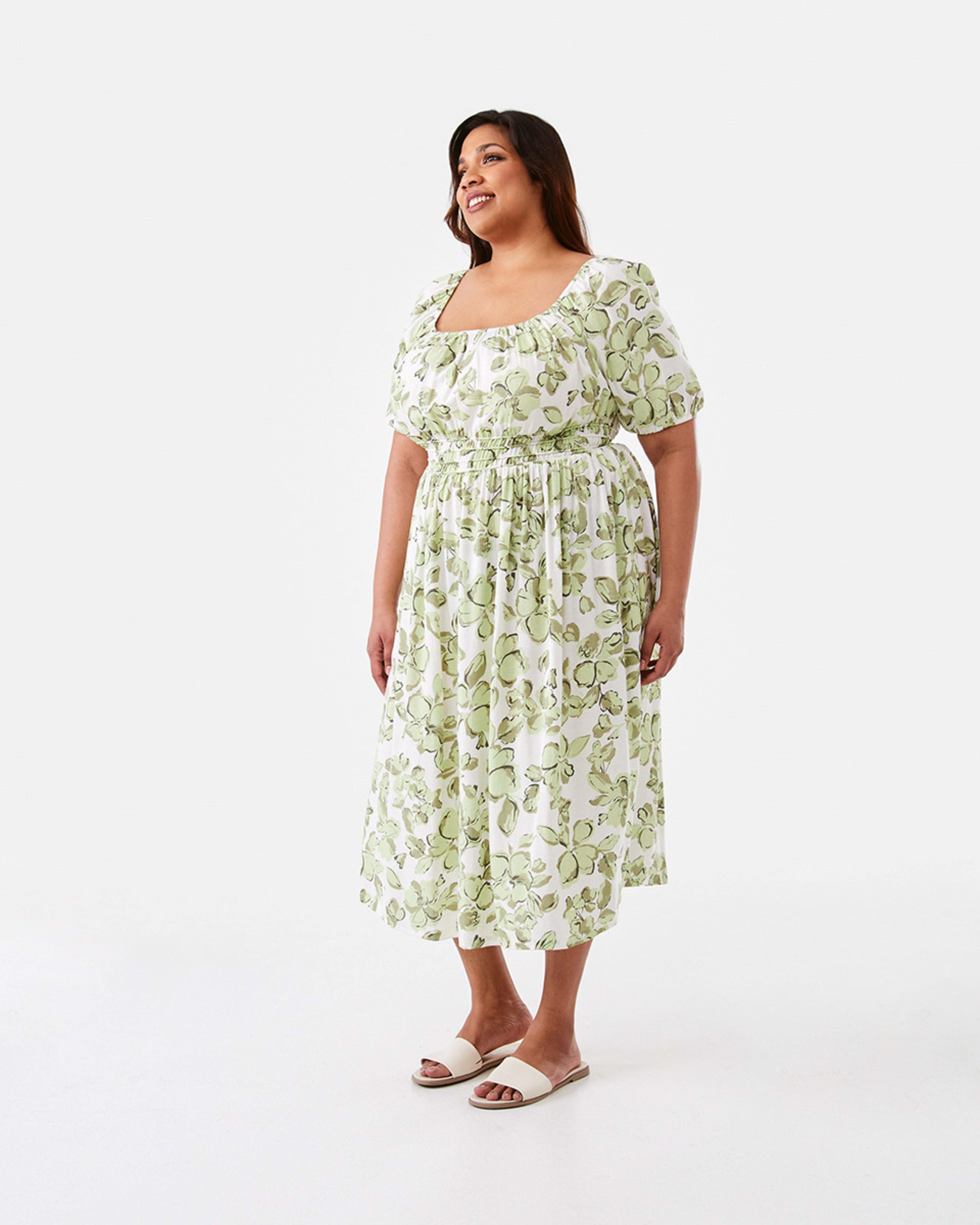 2 Curve Short Sleeve Square Neck Midi Dress Abst Frl M, 2 of 7