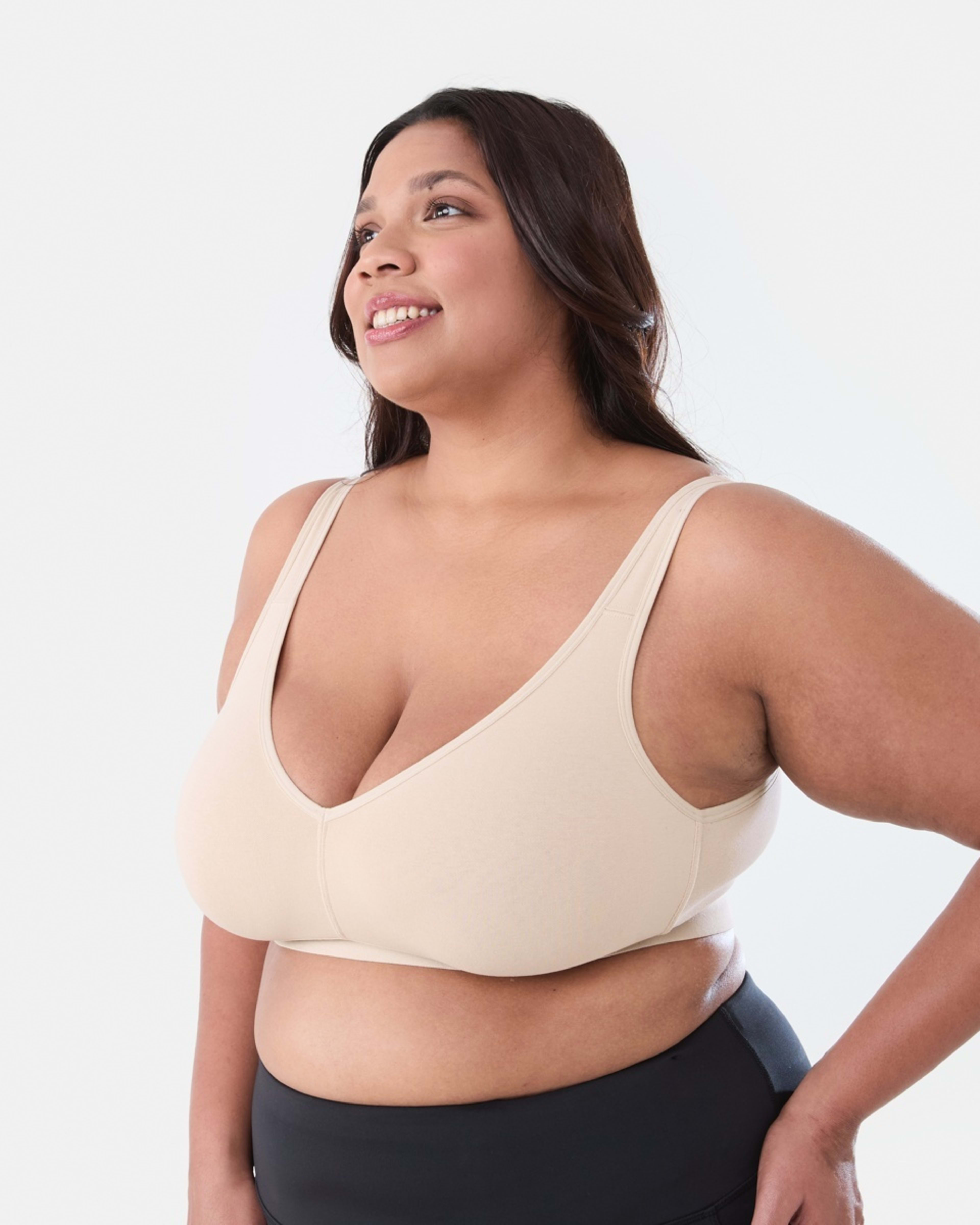 5 2 Pack Full Figure Wirefree Soft Cup Bra BEIGE, BLACK, 5 of 8