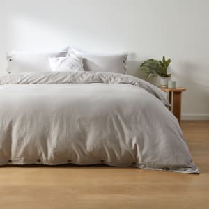 Mia Cotton Linen Quilt Cover Set - Queen Bed, Grey